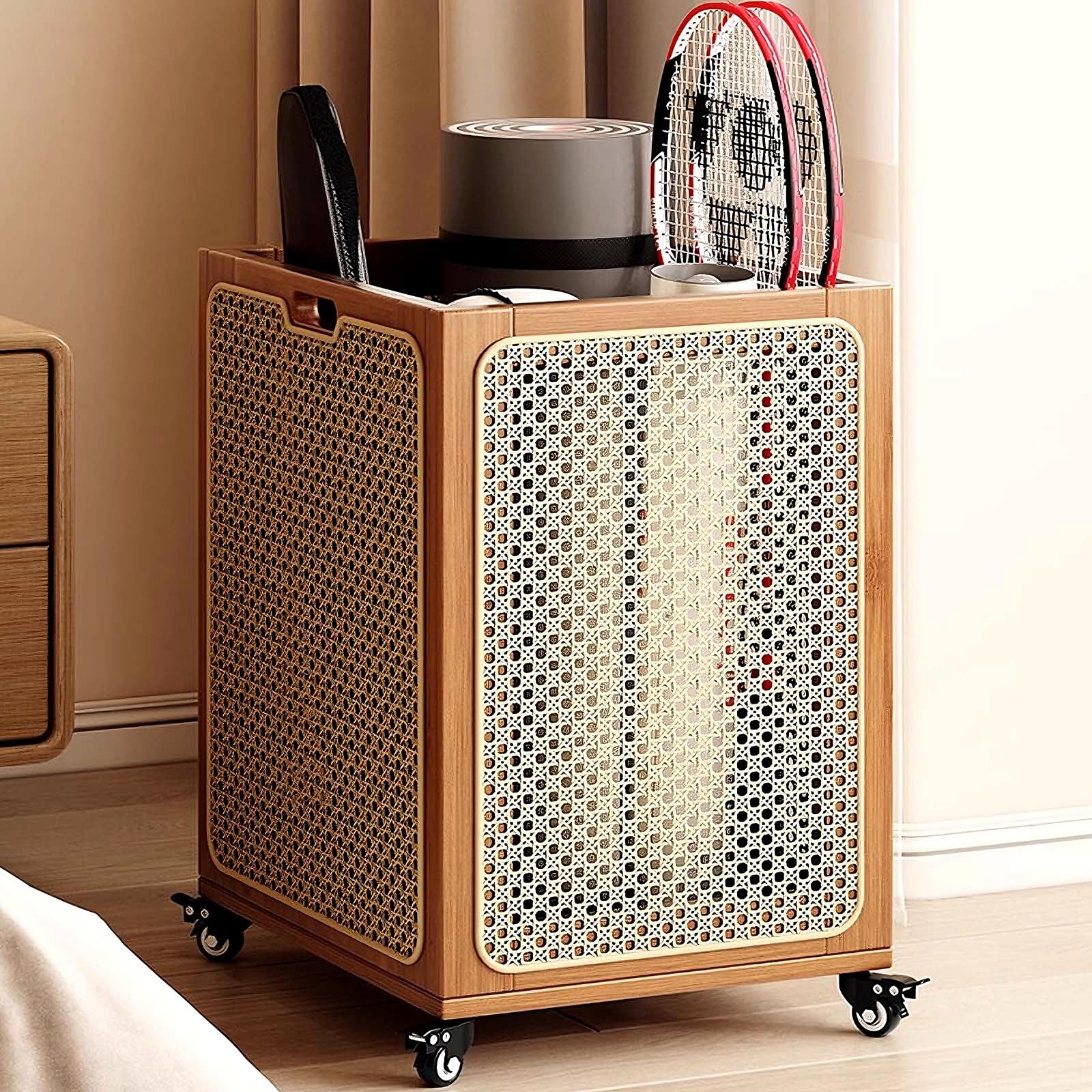 Großer Wäschekorb mit Rollen und Deckel Multifunktionaler Wäschesammler Atmungsaktiv und Komfortabel Wäschewagen für Badezimmer, Waschküchen, Wohnzimmer, Schlafzimmer(Brown)