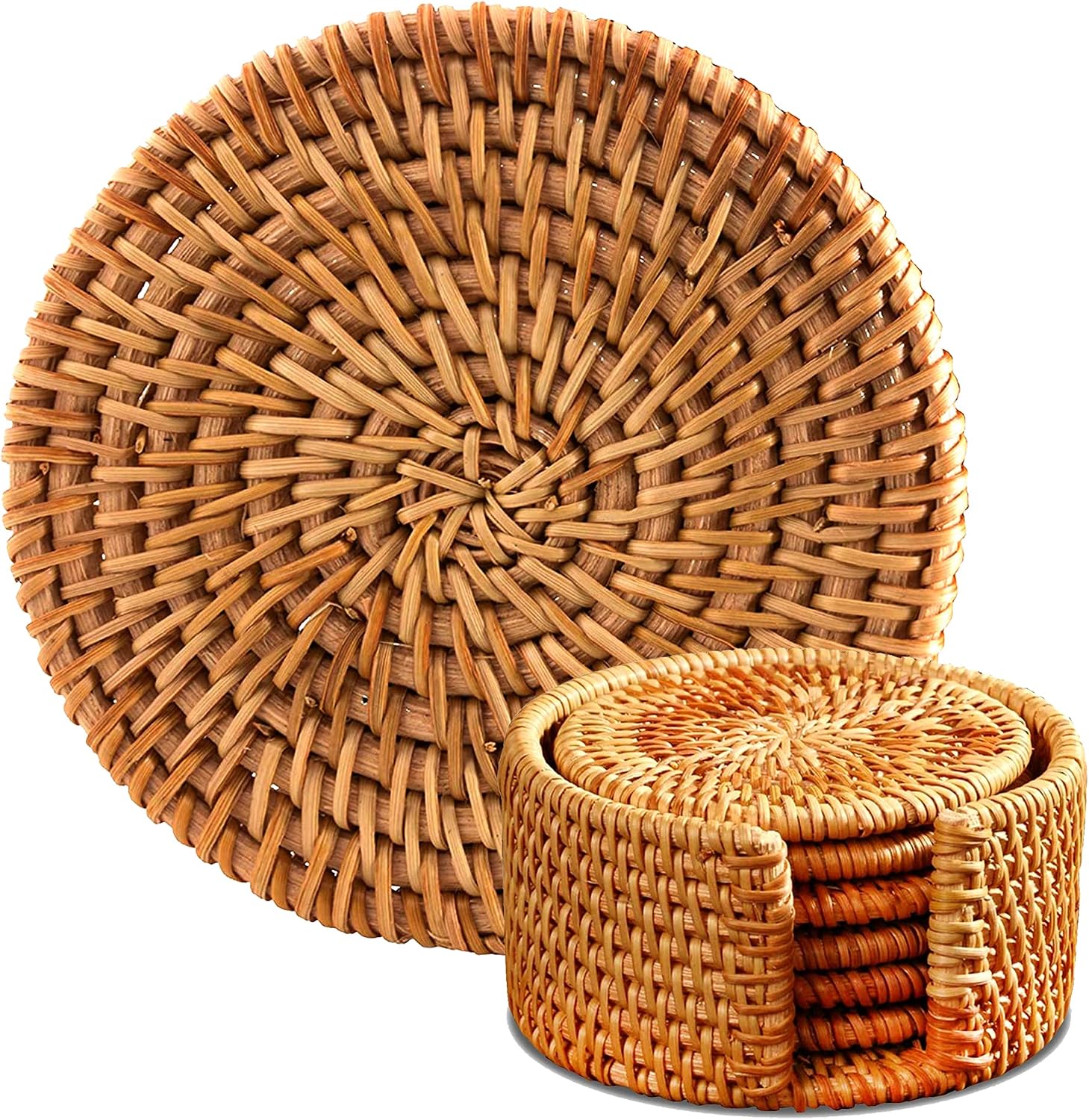 Rattan Coasters, Coasters Exotic Handmade Teacup Coasters, Creative Gift for Kitchen Table Drinks Crafts Table Desk Office Hote for Drinks,Round Natural Coasters, Drink Spills Coasters Set 6 PCS
