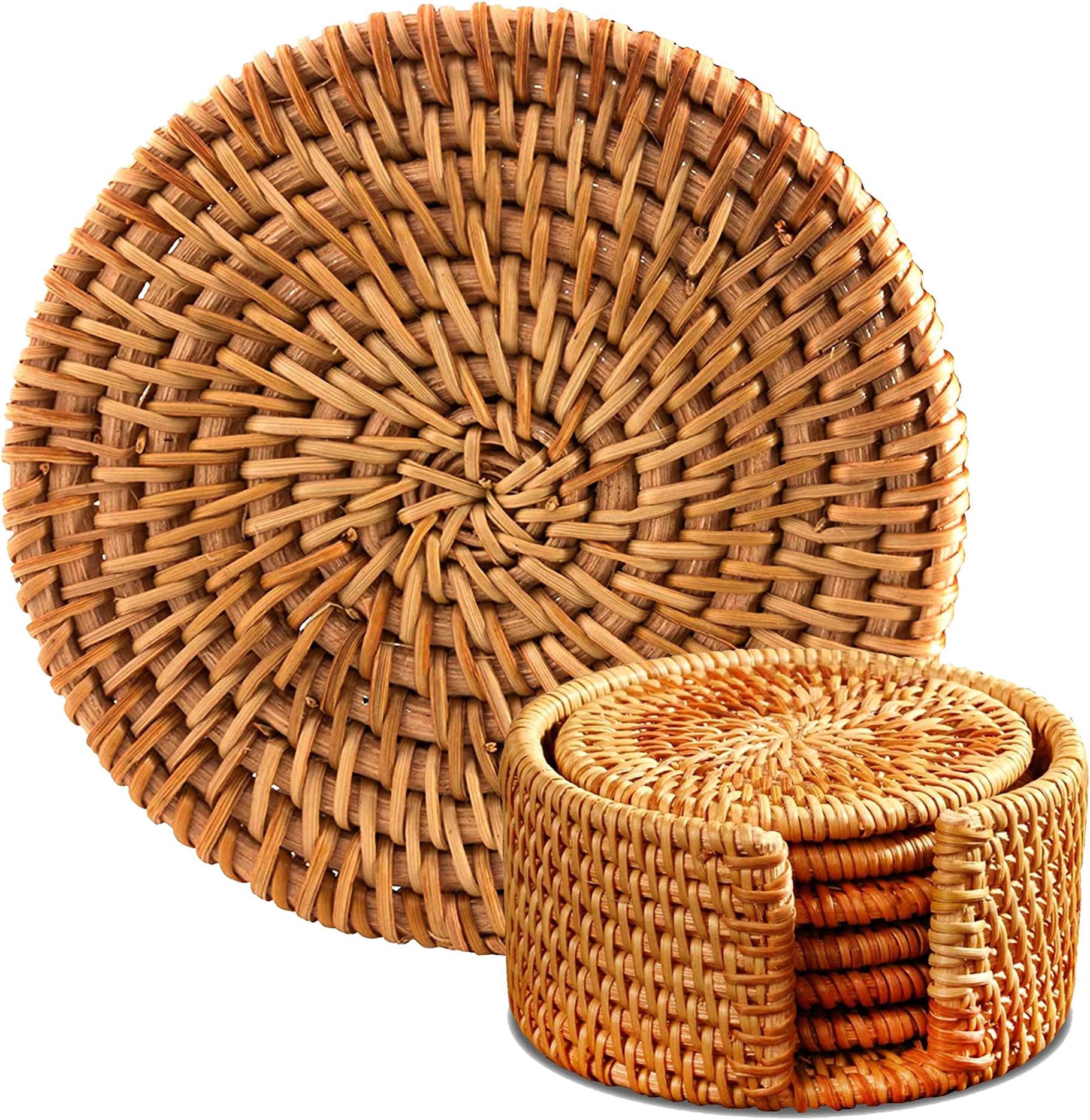 Rattan Coasters, Coasters Exotic Handmade Teacup Coasters, Creative Gift for Kitchen Table Drinks Crafts Table Desk Office Hote for Drinks,Round Natural Coasters, Drink Spills Coasters Set 6 PCS