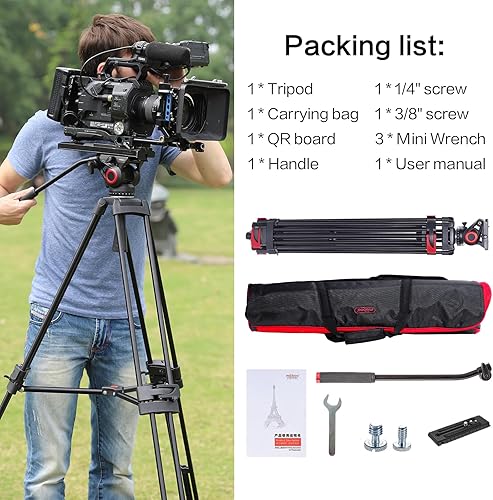 Vista 7 de MILIBOO mtt602II-a - Trípode de cámara mejorado para cámara, altura máxima de trabajo 76.4 pulgadas, carga máxima de 22 libras, diámetro máximo