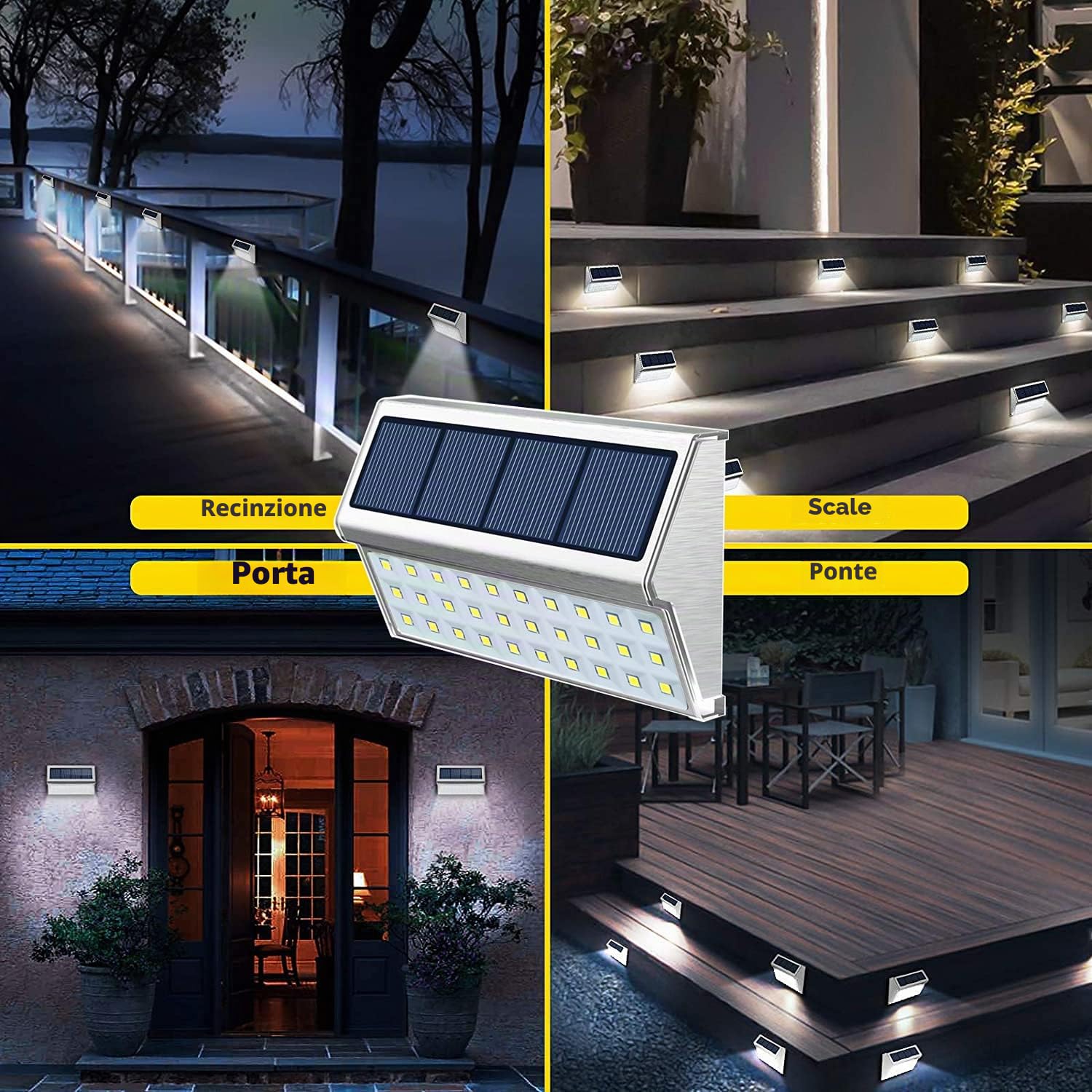 【Bianco freddo】Lampade solari per scale esterne, lampada solare in acciaio inossidabile con sensore di luce e accensione/spegnimento automatico, per giardino, patio, garage, passeggiate, scale