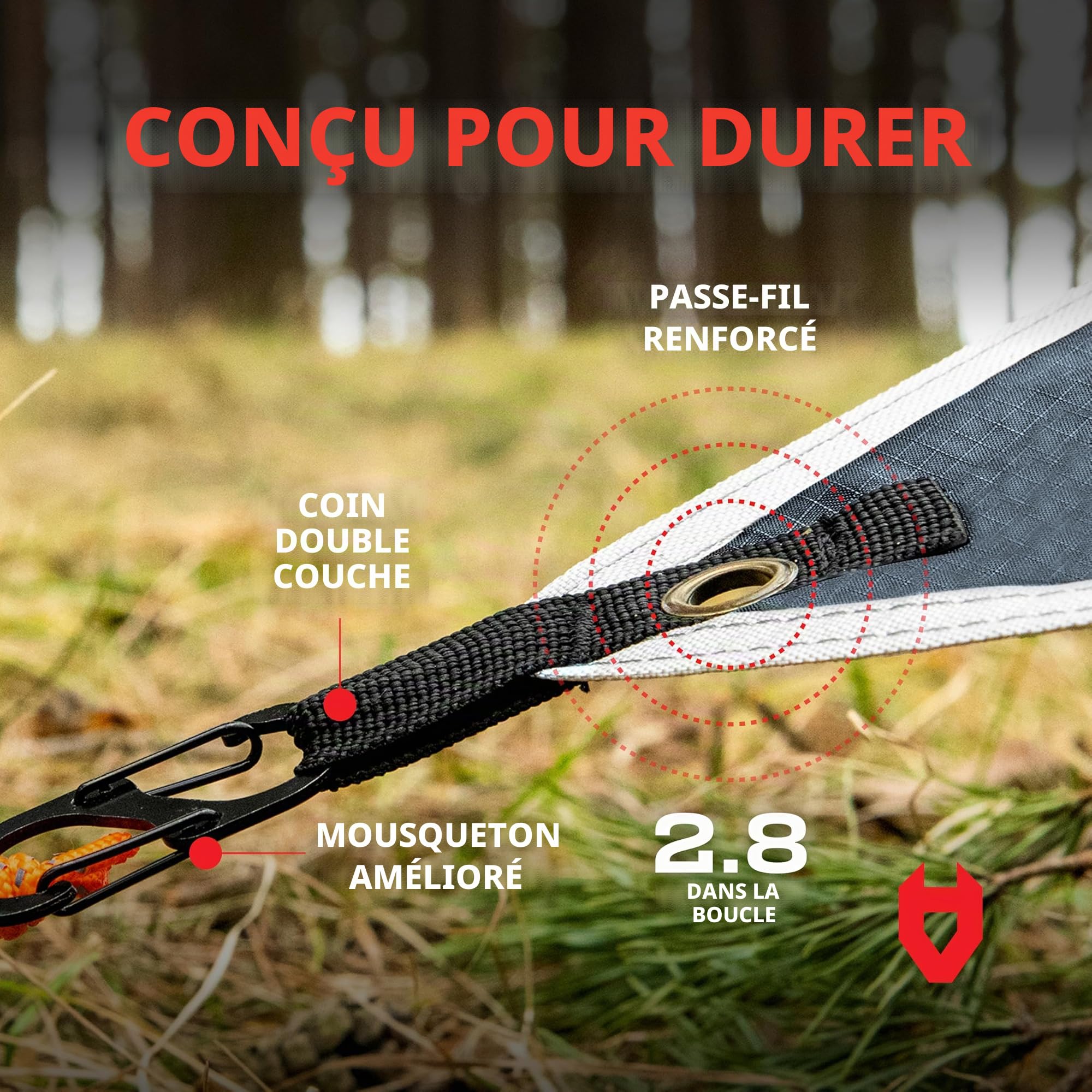 Rain Fly by NoCry Bâche de Tente Ultra légère 100% imperméable à l'eau 3,65 x 3 m Idéal comme bâche de randonnée ou bâche pour hamac Plusieurs Couleurs Disponibles avec Bracelet de Survie Gris