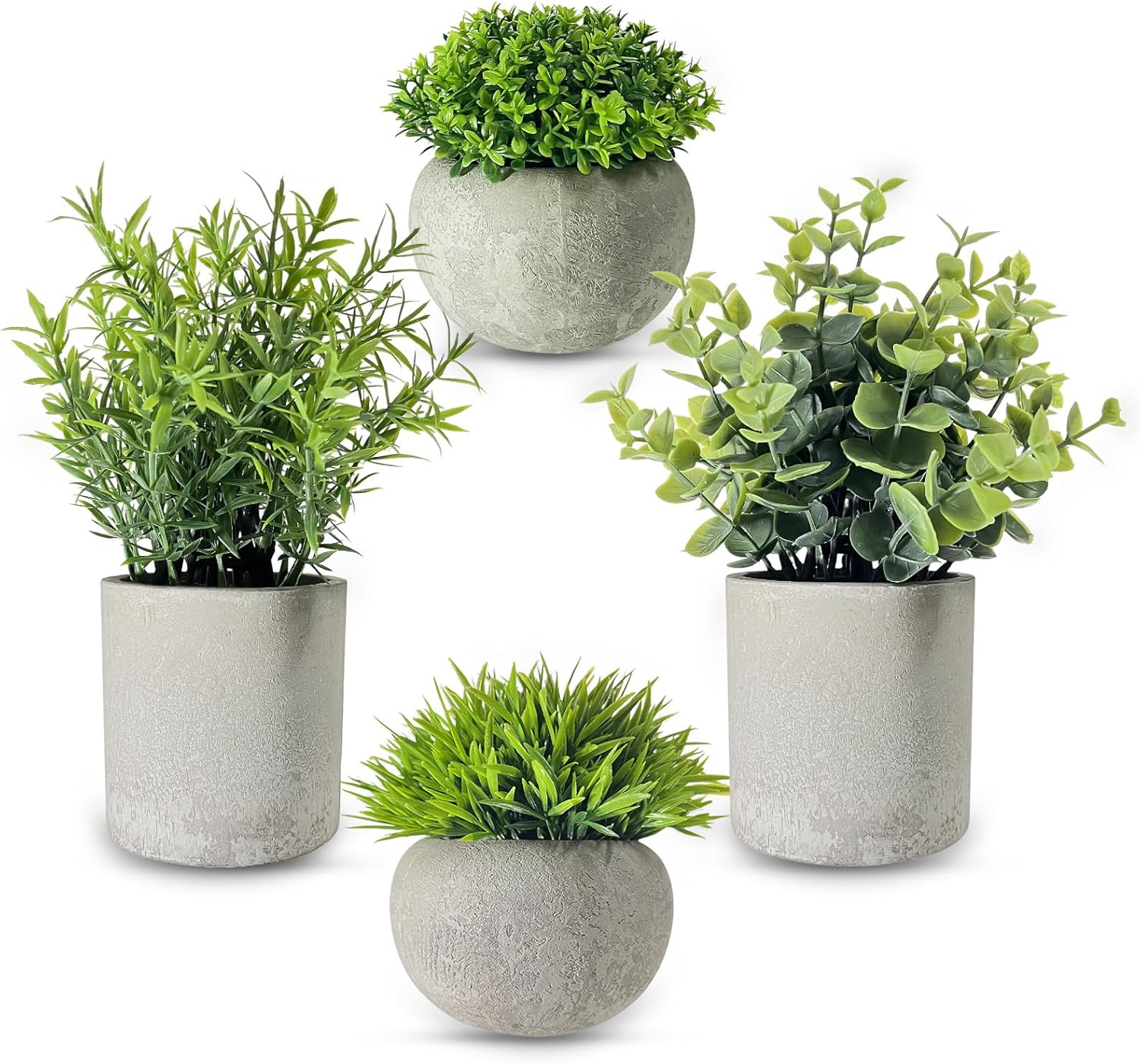 Artificial Potted Plants Small Faux Plants for Shelves, Lifelike Fake Indoor Plants with Cement Pots for Office, Bookshelf & Home Decor