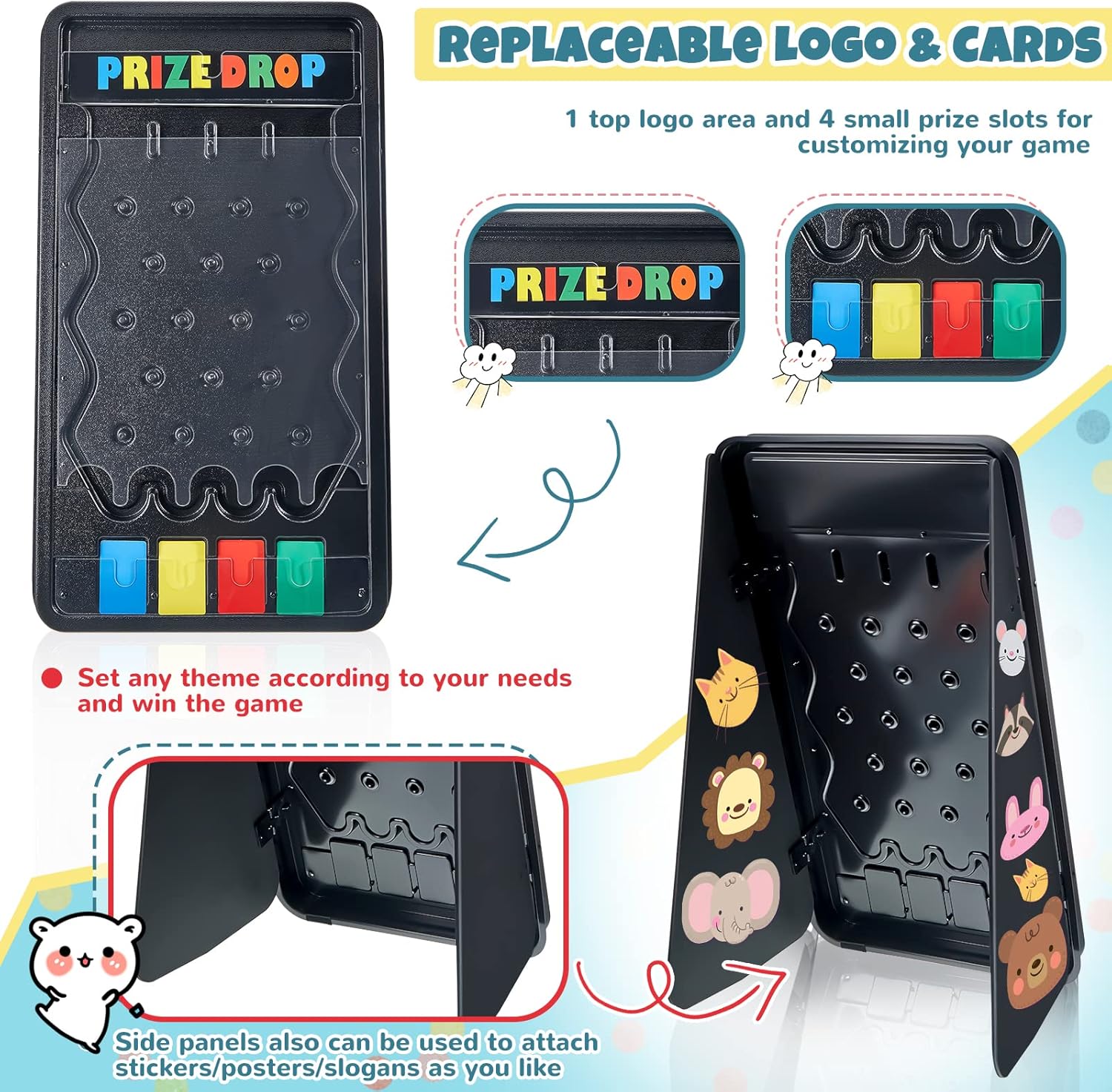 25 x 14 Inch Prize Drop Board Foldable Stand Disk Drop Board Game Customizable 4 Slots with 12 Pucks 8 Colored Paper and 2 Marker for Carnival Tradeshow Party (25 x 14 Inch)