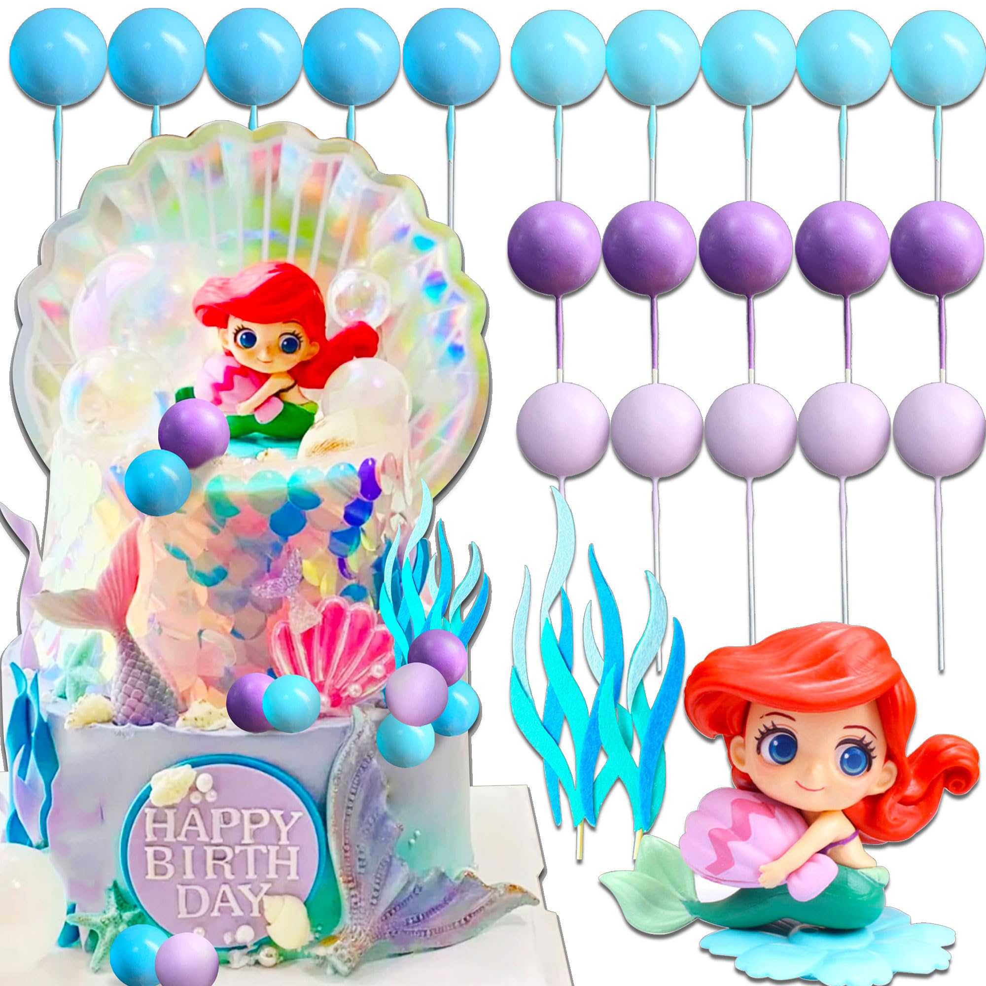 Laventy Little Mermaid Cake Topper Under the Sea Cake Decoration Seashell Cake Decoration Tail Cake Topper Mermaid Party Supplies Sea Star Cupcake