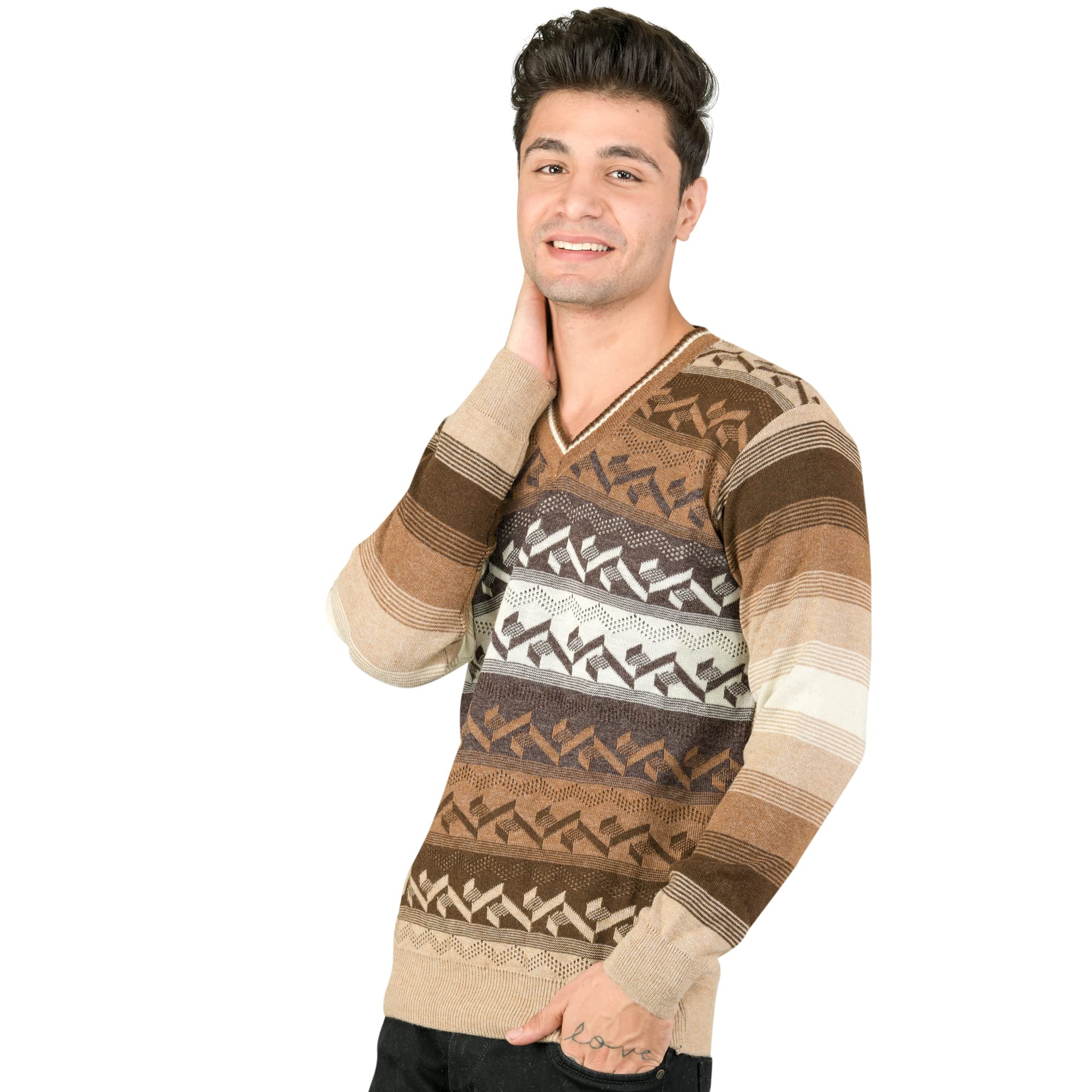 mont connett Men Woolen V-Neck Self Design Printed Pullover Heavy Rainbow Fabric Winter Wear Pure Wool Cardigan for Men Regular Coaty Fully Warm Heavy Pullover Cardigans Free Sizes-picture-50