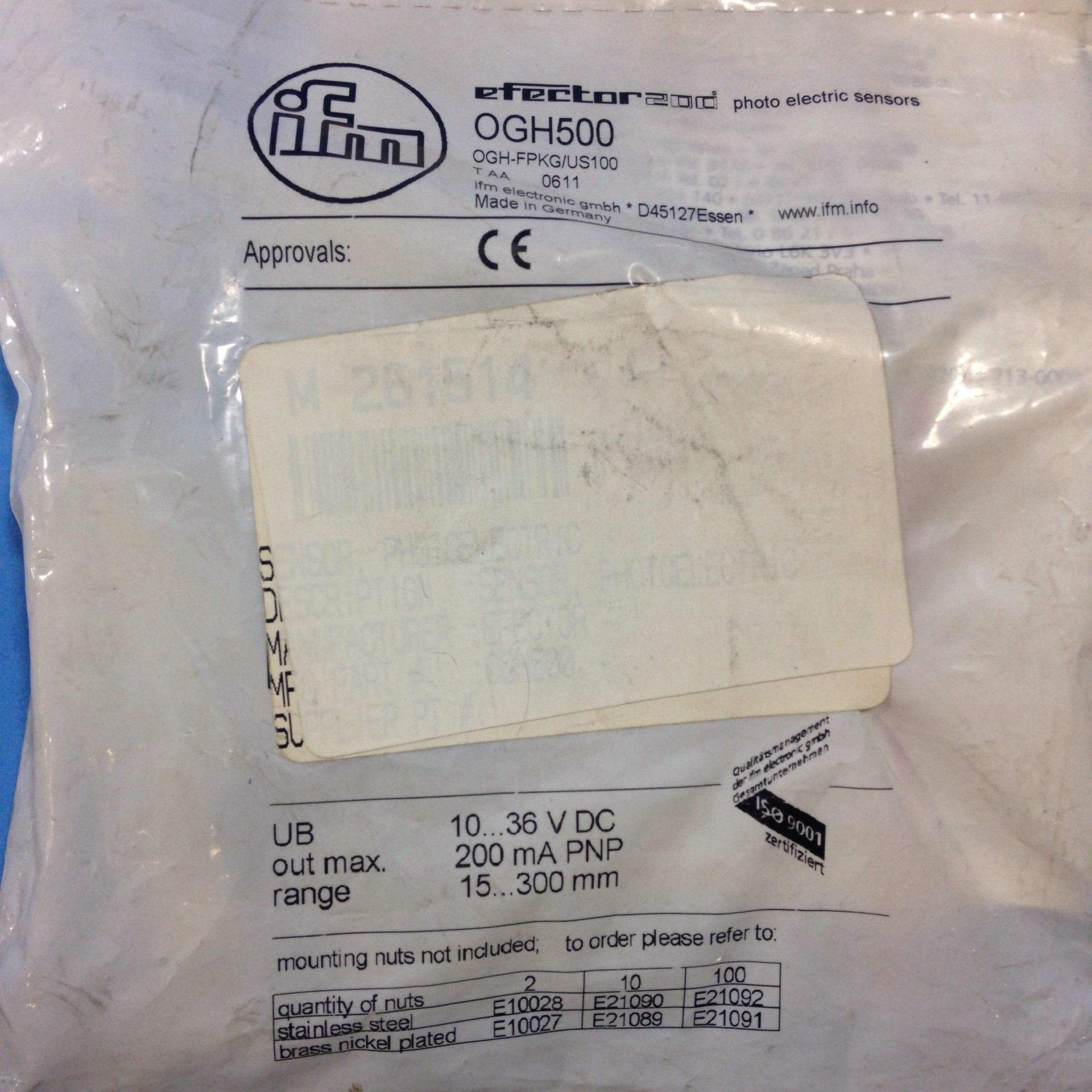 IFM Efector OGH500 Diffuse Reflection Sensor, 300 mm Sensing Range, 72 mm Length