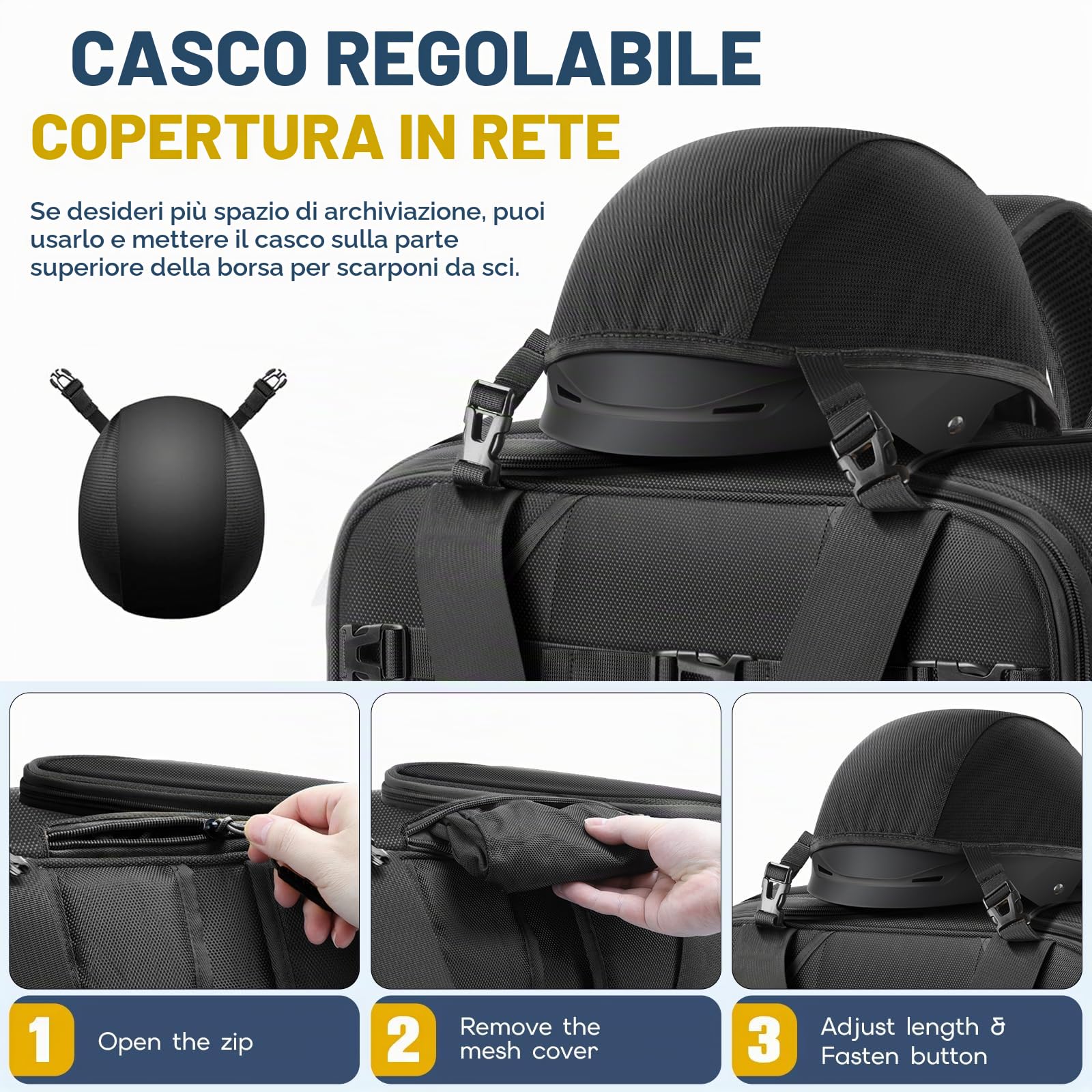Findway Borse per Scarponi Sci,55L Borsa Porta Scarponi Sci con Scomparto per Casco per Giacca, Casco, Occhiali di Protezione, Guanti