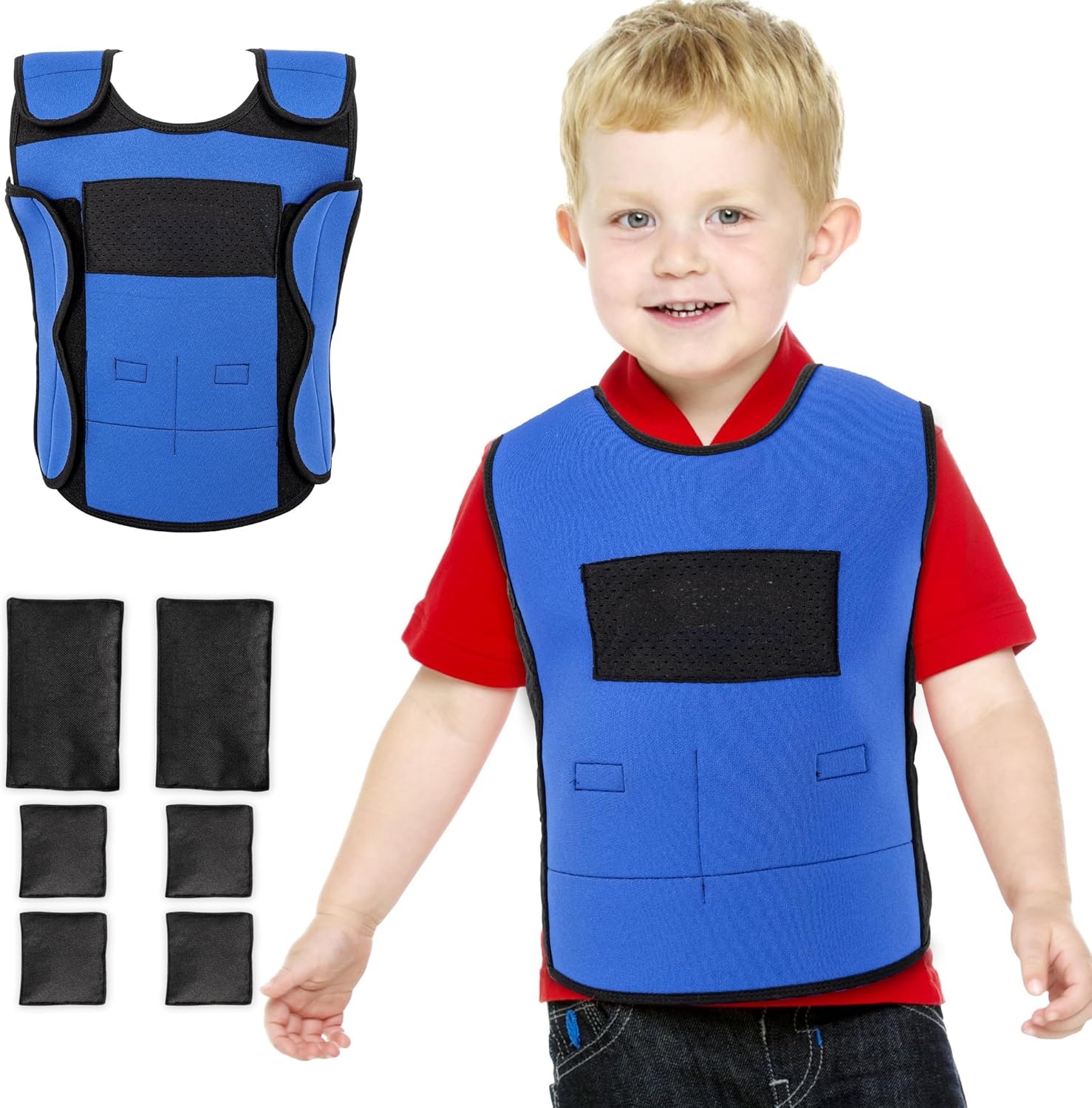 OUTREE Weighted Vest for Kids with Sensory Needs (Small, Ages 3-4), Compression Vest for Kids with ADHD and Autism, Kids Weighted Vest Including 6 Removable Weights, Breathable Mesh Design (Blue) Small Blue