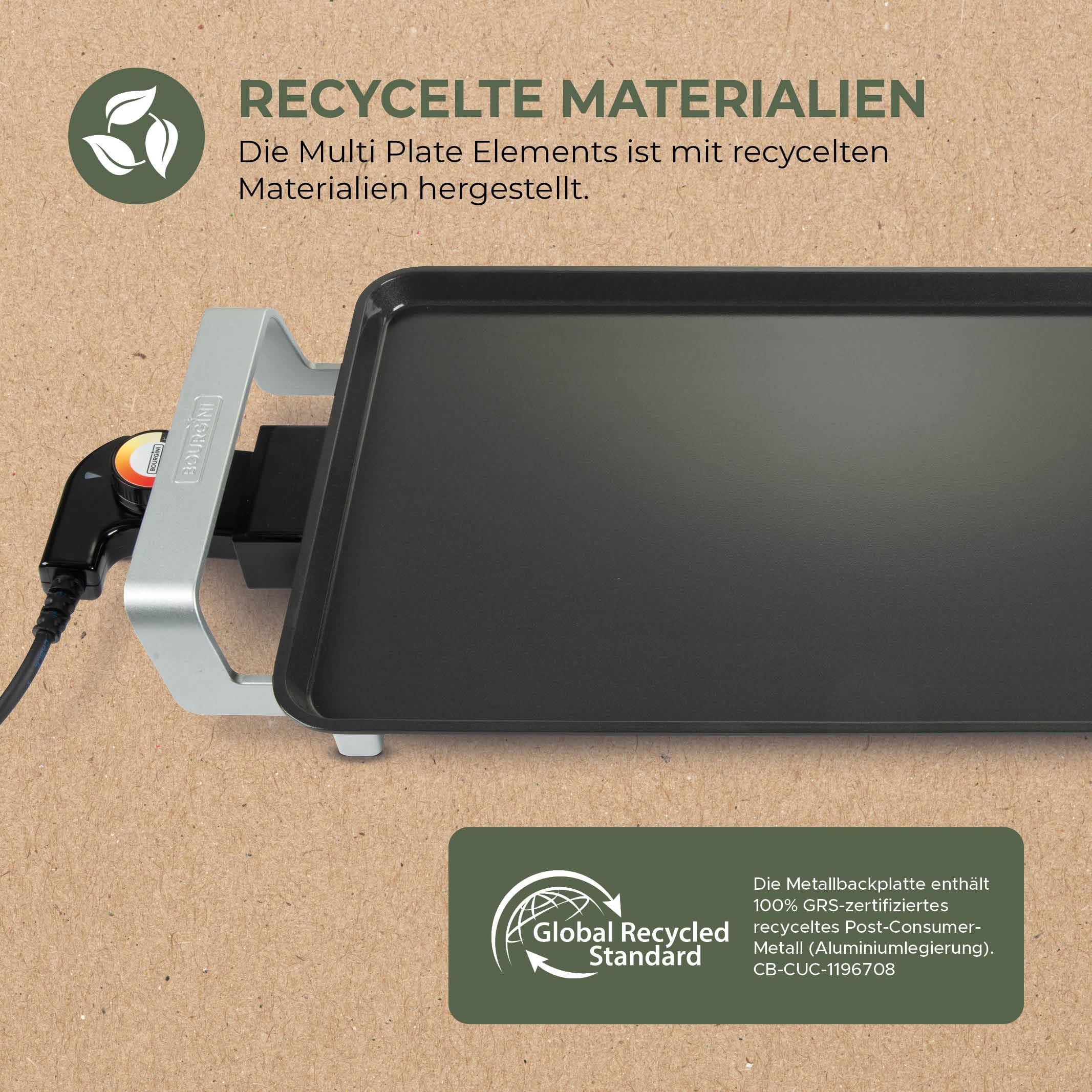 Bourgini Elements - Grillplatte - Grillplatte - PFAS Freie Keramikbeschichtung - 46 x 26 cm - GRS zertifizierte Recycling-Materialien