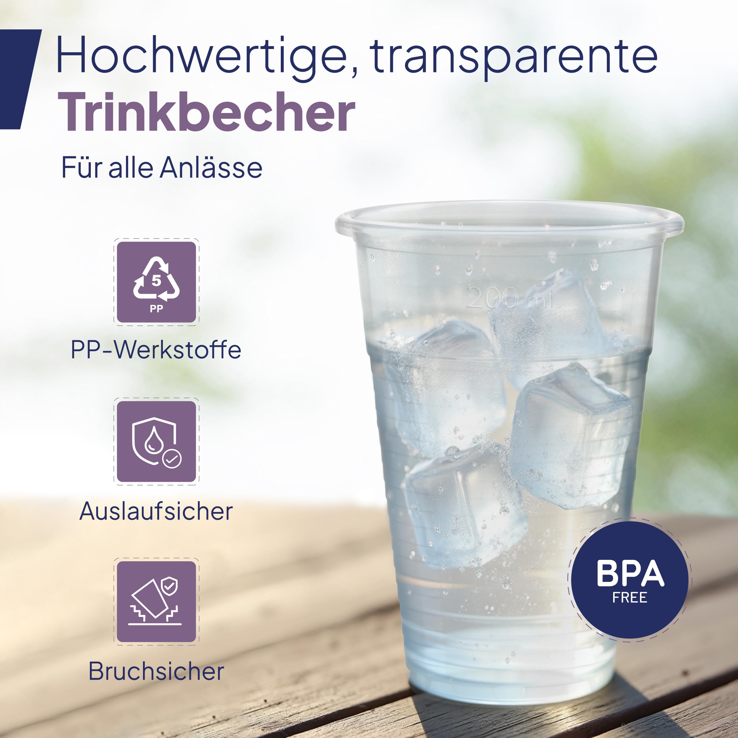 Inoverse 3000 Stk Plastikbecher 200 ml - Trinkbecher aus Kunststoff für Wasser, Softdrinks, Party, Büro, Catering & Veranstaltungen, Ausschankbecher