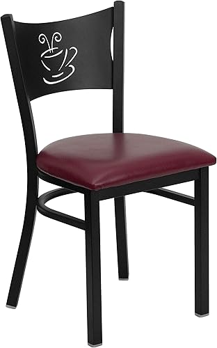 Miniatura 9 de Flash Furniture HERCULES Series Silla de restaurante de metal con respaldo de café negro - Asiento de vinilo burdeos