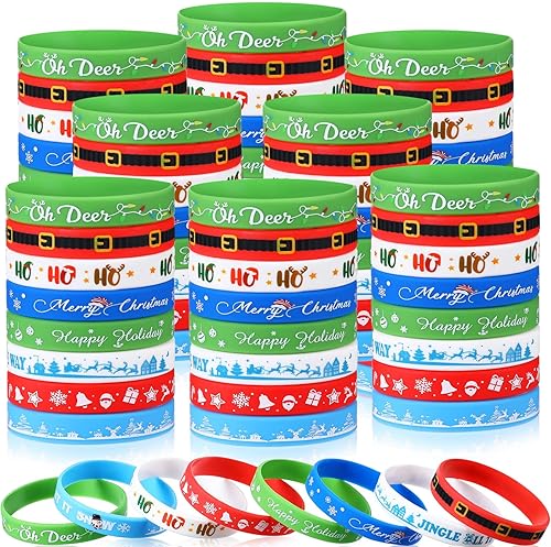Capoda 120 pulseras de silicona de Navidad a granel, banda de goma de Navidad, accesorios de regalo para calcetines de Navidad, suministros de