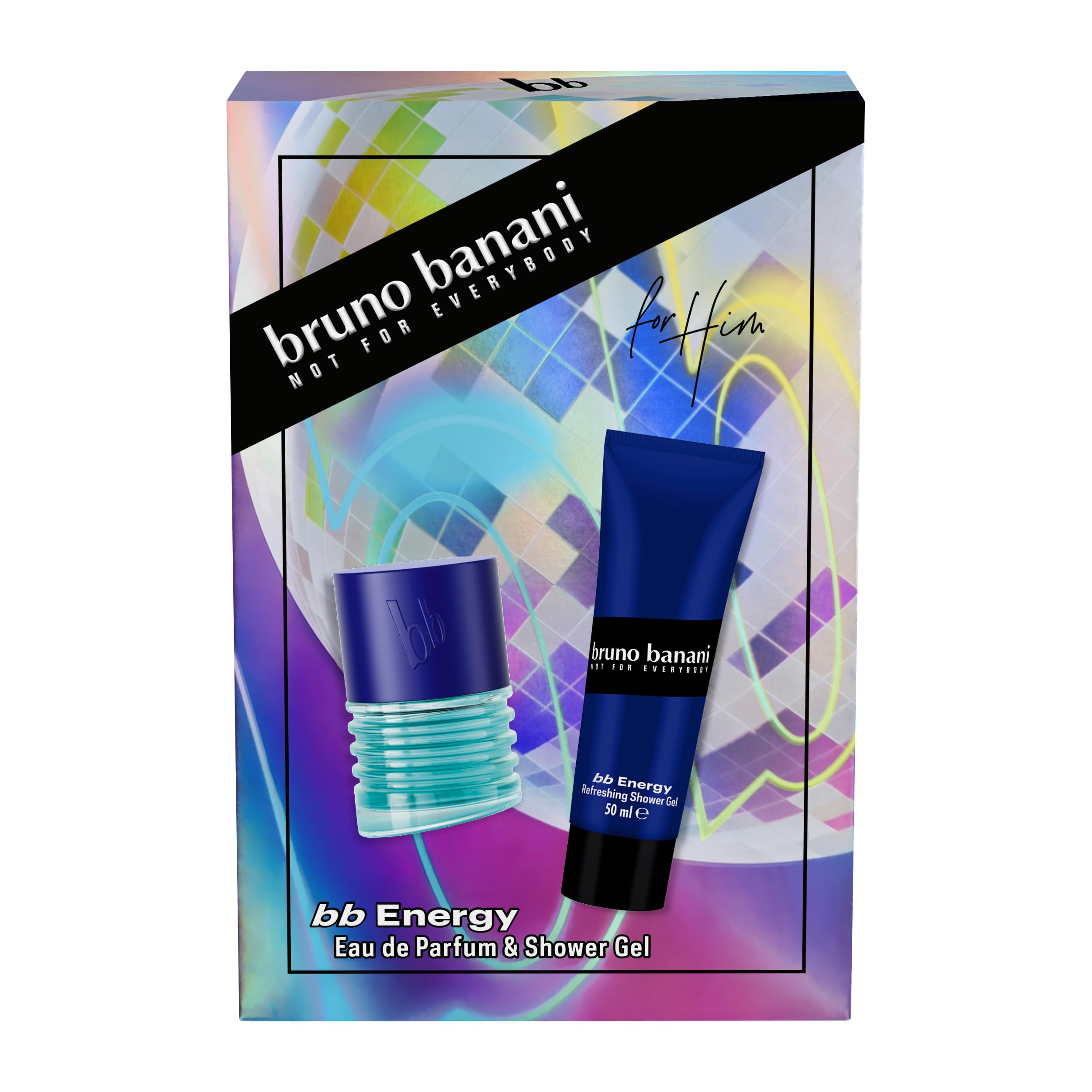 bruno banani bb Energy Eau de Parfum + bb Energy Duschgel für Männer, maskuliner, holziger Fougère-Duft, 30 ml + 50 ml