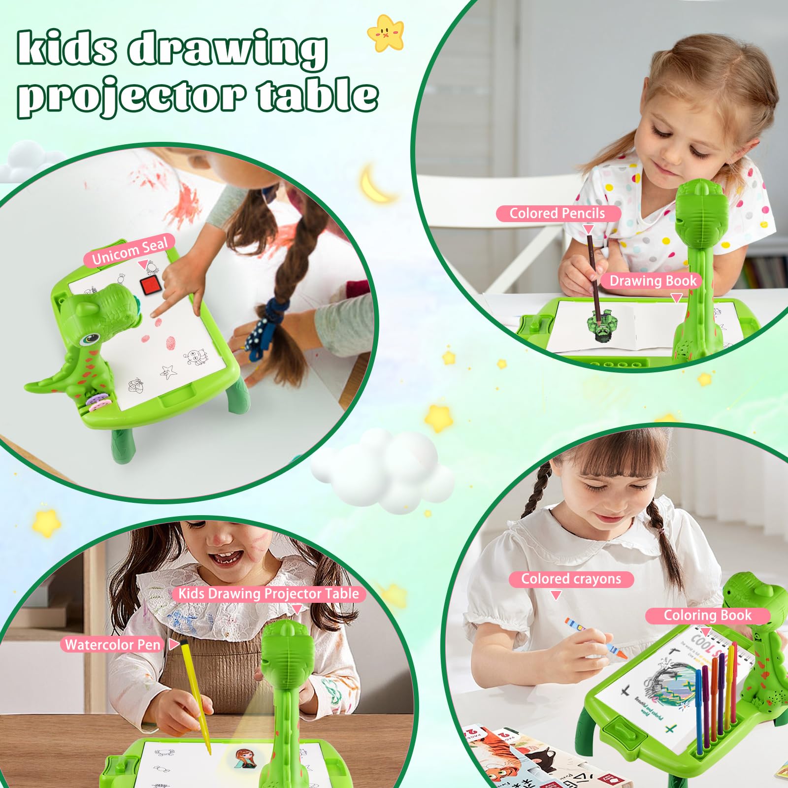 Tavolo proiettore da disegno per bambini, regalo di dinosauro per ragazzi, set da disegno per bambini per bambini di età 2 3 4 5 6 7 8 anni, ragazze ragazzi pittura cavalletto compleanno per casa