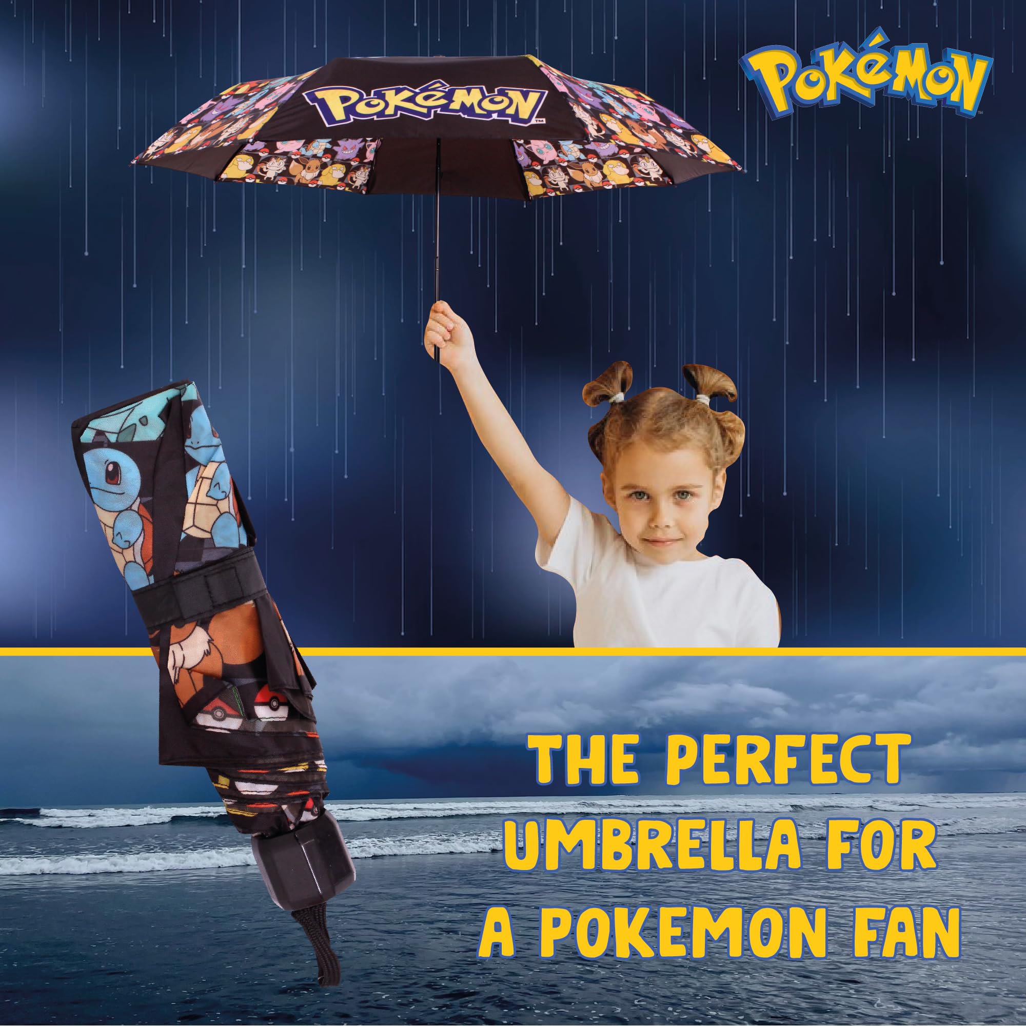 Pokemon Paraguas automático para adultos, niños y adolescentes, paraguas telescópico plegable, ligero, de viaje, escuela, trabajo - Pokémon Gifts