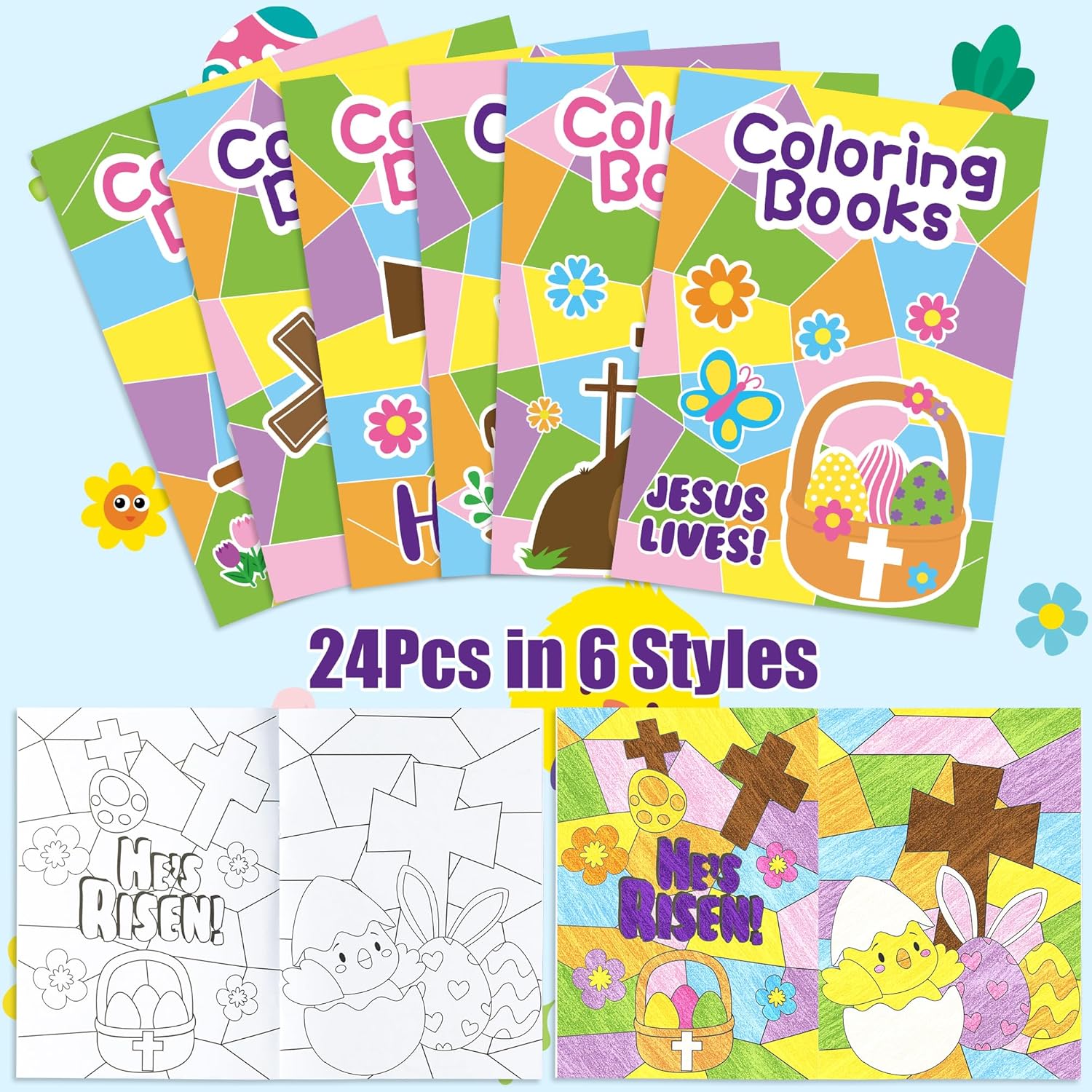 ANGOLIO Easter Geometry Coloring Books - 24Pcs Jesus Lives Christain Color Booklet Bulk with Hosanna Bible DIY Art Drawing Book for Easter Basket Stuffers Religious VBS Sunday School Classroom Rewards