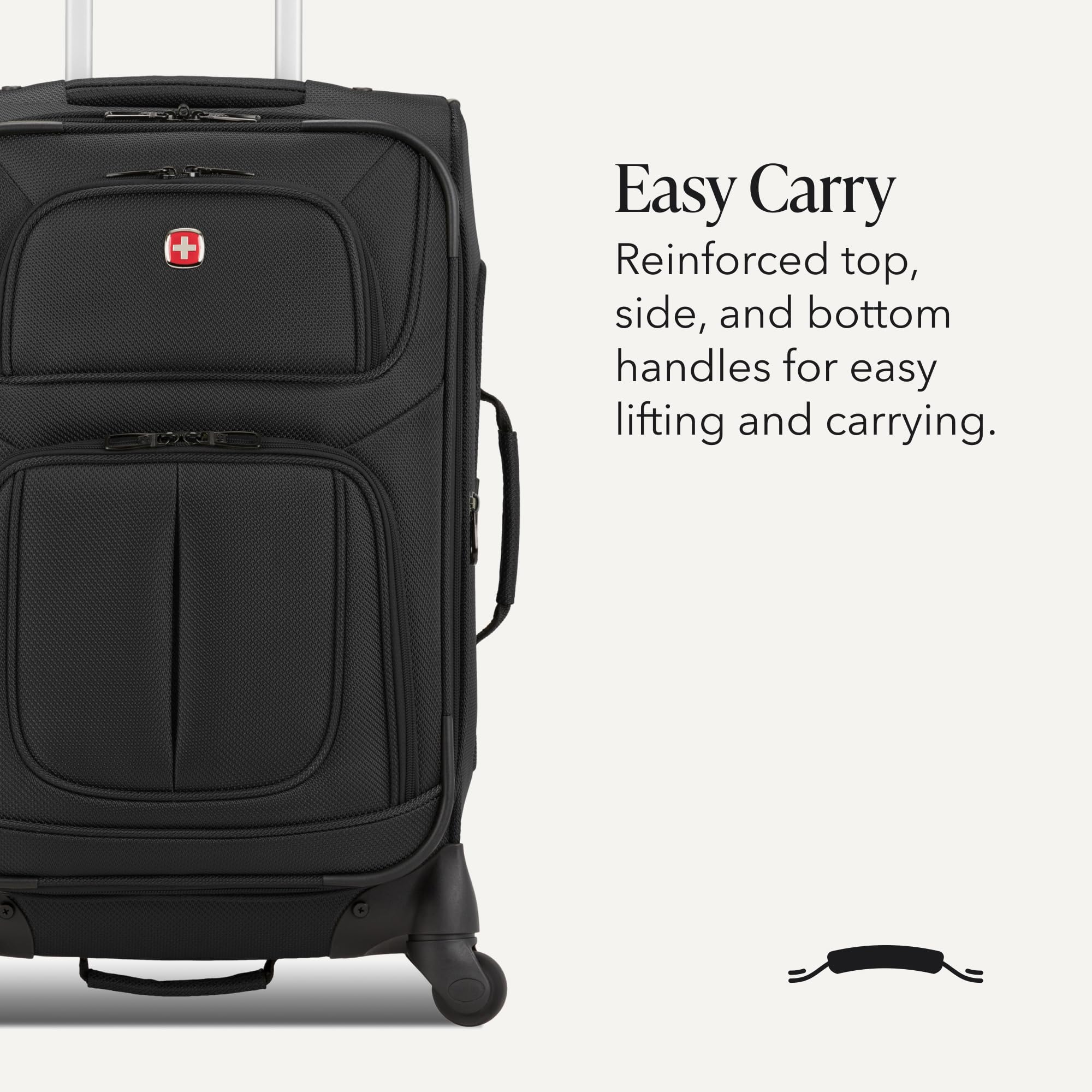 SWISSGEAR Sion Softside Expandable Spinner Luggage Durable Lightweight Travel Suitcase, Black, 2-Piece Set (Carry-On/Large) view 6