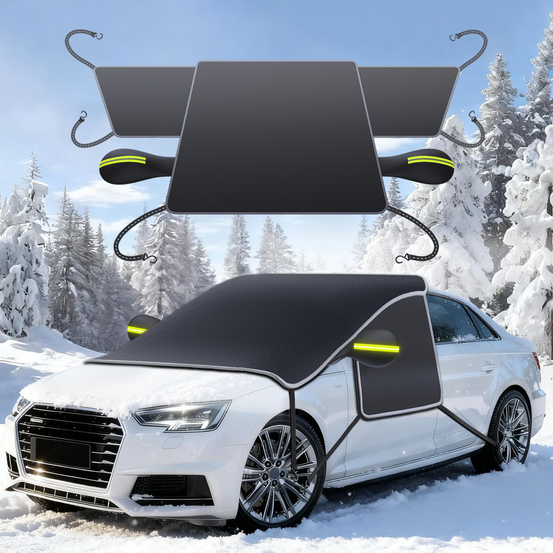 KVAYINE Frontscheibenabdeckung Winter, 600D Windschutzscheibenabdeckung Auto, Türgriffe abdecken