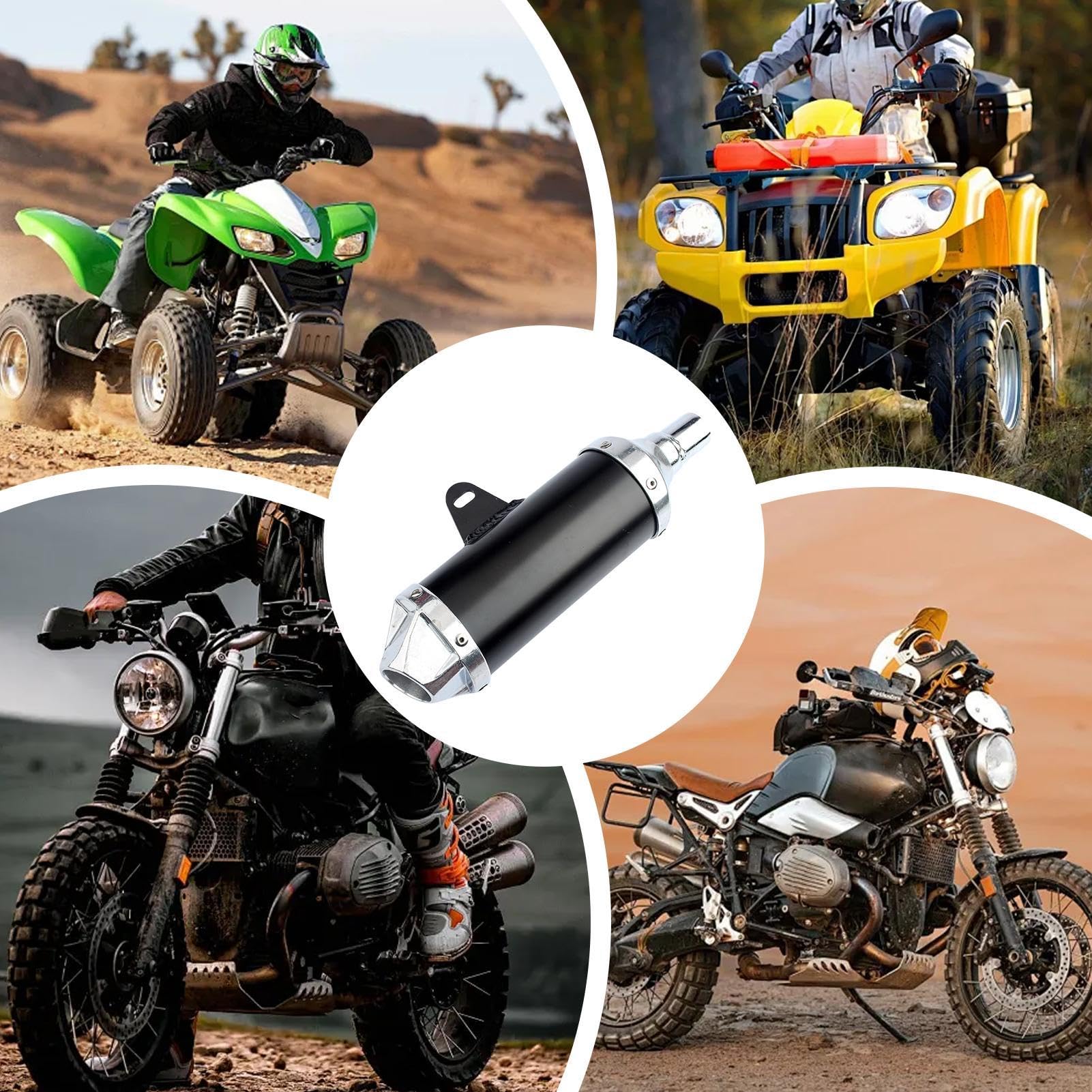 Endschalldämpfer für Motorrad, Scooter, ATV, Motorrad, 28 mm Durchmesser, Auspuff mit Endschalldämpfer, modifiziertes Endrohr, Schalldämpfer, schwarz und silber, für Motorrad
