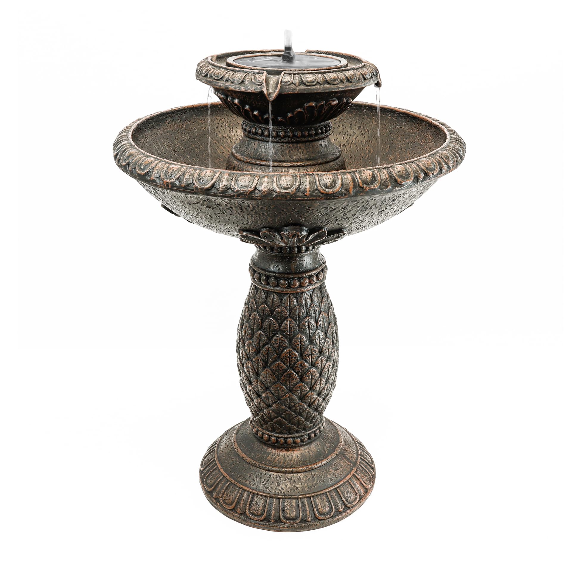 Gardenwize Dark Brown Solar Bird Bath Fountain With Battery Back-Up, Day & Night Water Feature, Led Lights, 5M Cable & Ground Spike, No Mains Wiring, Weatherproof 74.5Cm