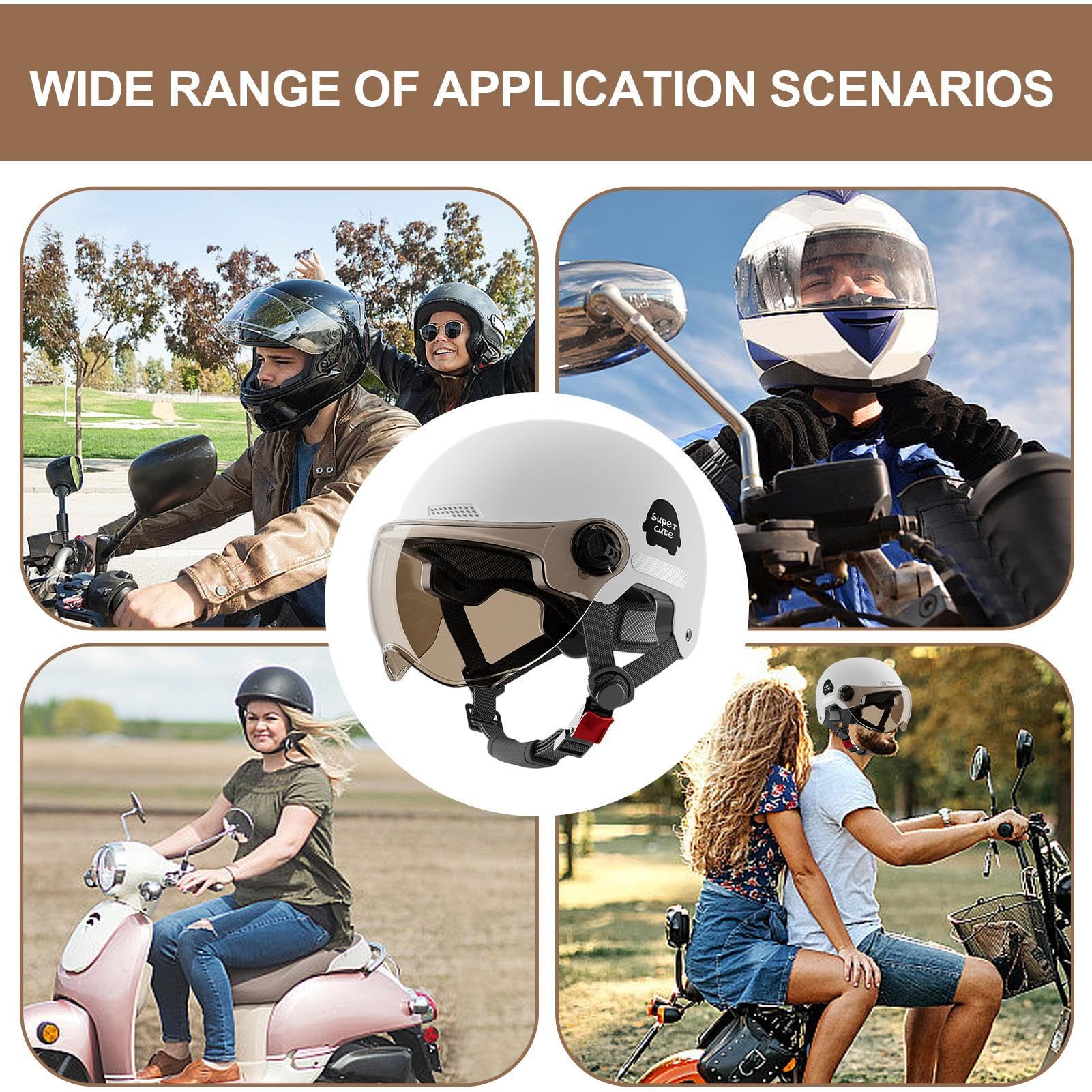 Copricapo per moto – Open Face Motorcycle Safety Cap | Motore da moto con | visiera parasole | Fibbia semi-copricapo moto | Scooter semi-casco per adulti