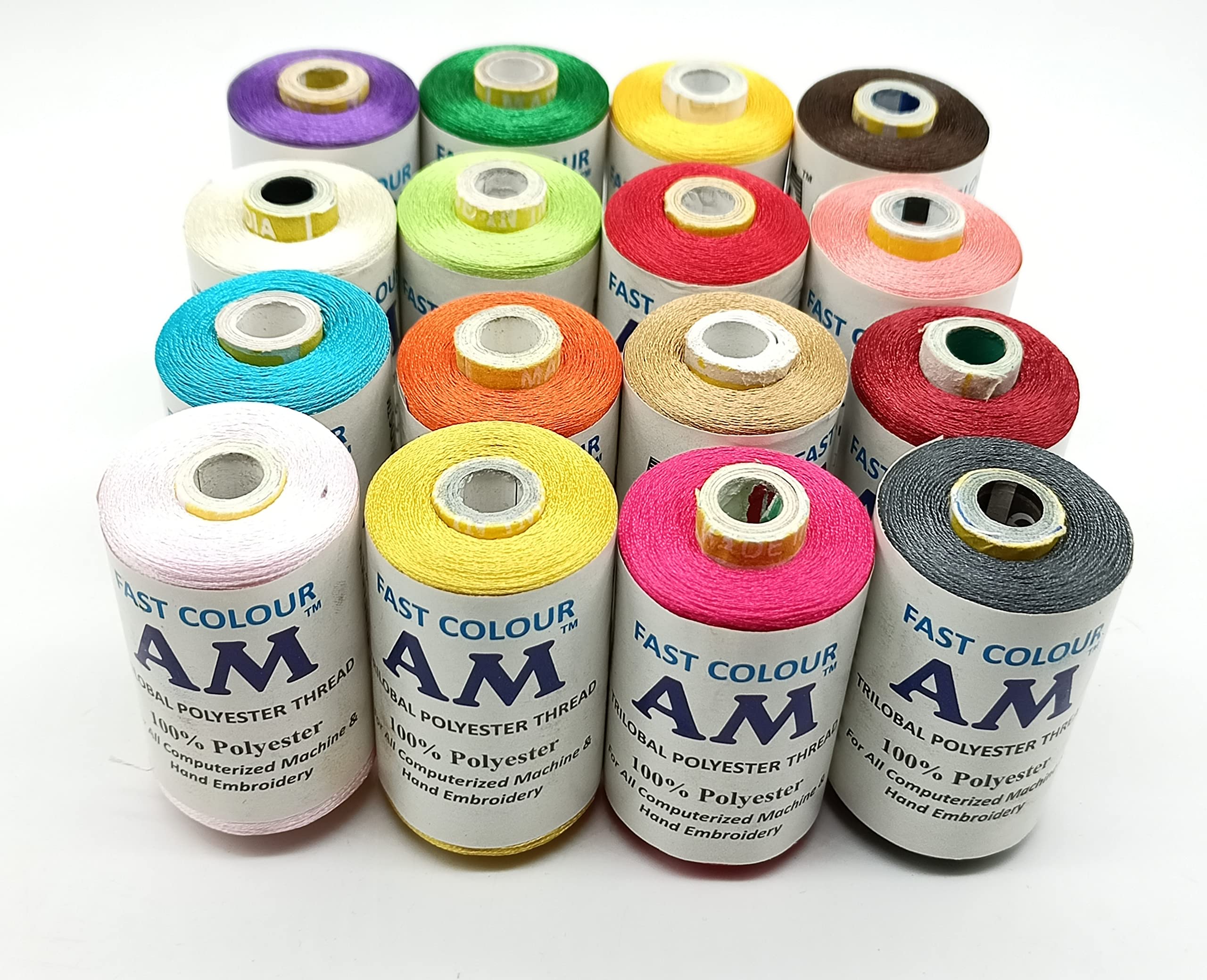 AM 16 Pcs Strong Machine Hand Embroidery Trilobal Polyester Each 1000m Fast Bright Thread Assorted Colors-image-20