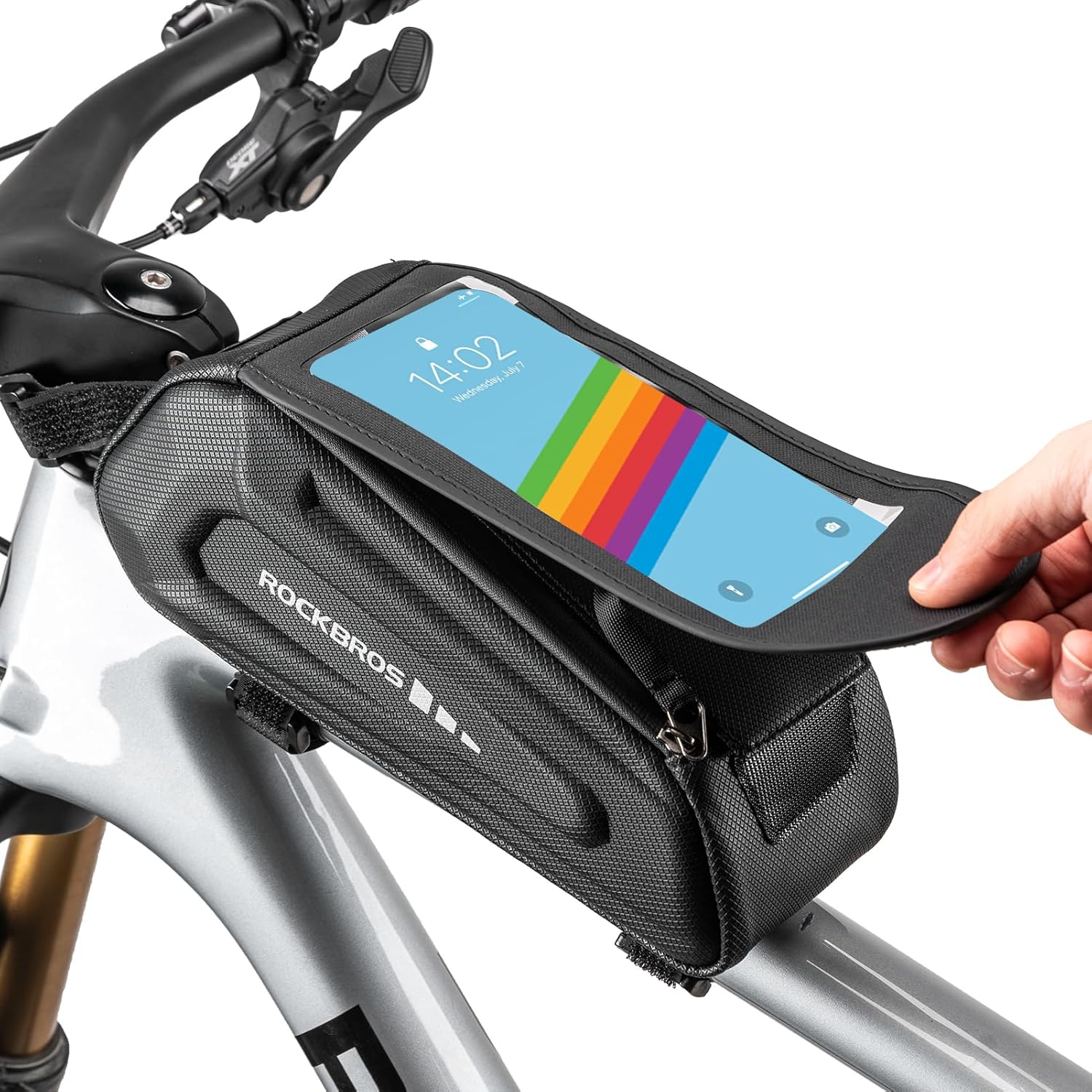 ROCKBROS Bike Phone Front Frame Bag Bicycle Top Tube Handlebar Bag 3D EVA Bike Phone Mount Holder Bag Bike Accessories Cycling Pouch 1.7L Compatible Phones Under 7”