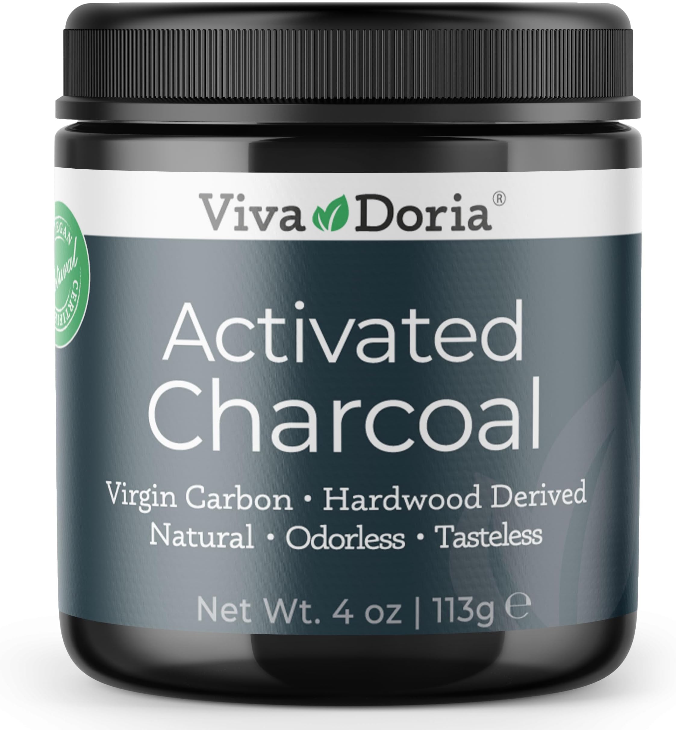 Viva Doria Virgin Activated Charcoal Powder, Food Grade, 4 oz.