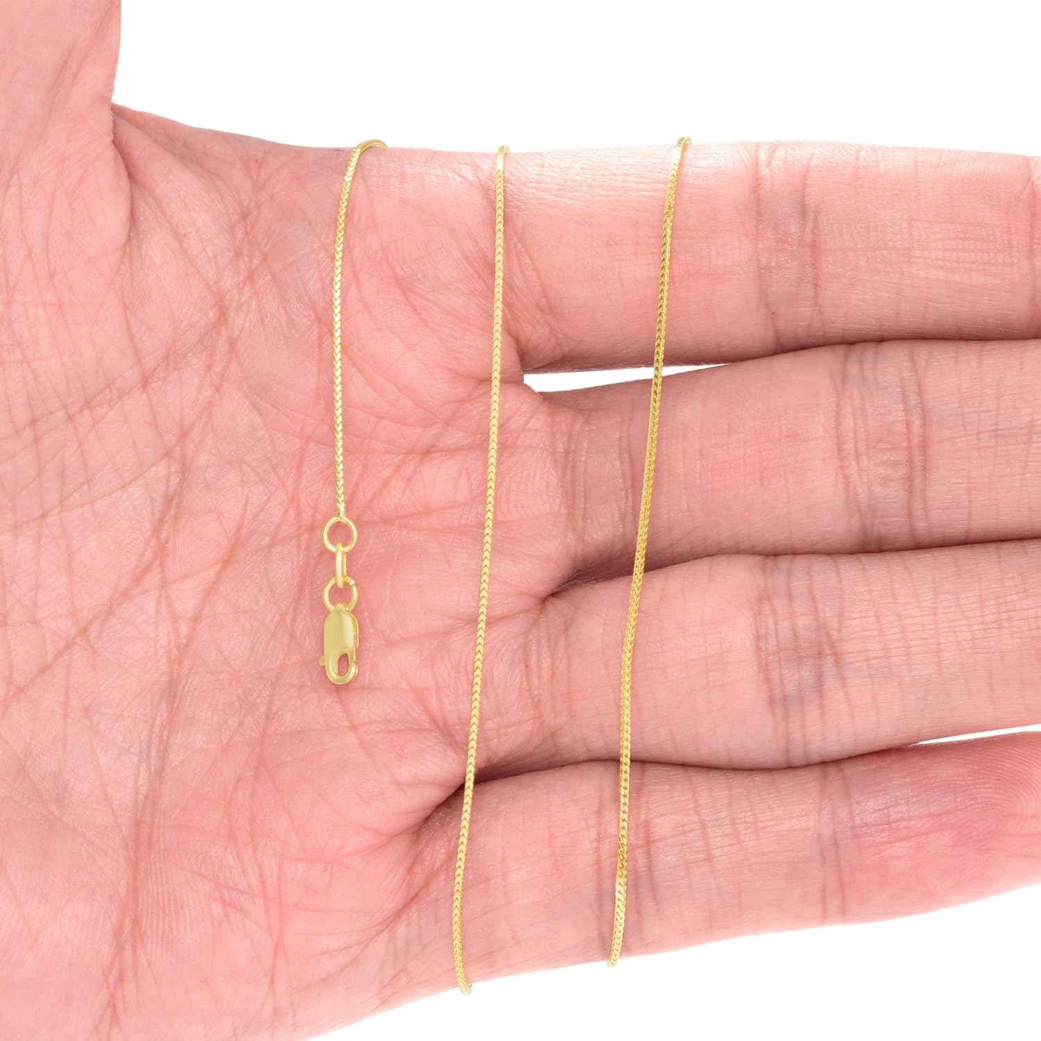 Nuragold 10k Real Yellow Gold Solid Franco Diamond Cut 0.6mm Spiga Wheat Chain Necklace (16"-24") Dainty Italian Jewelry for Women