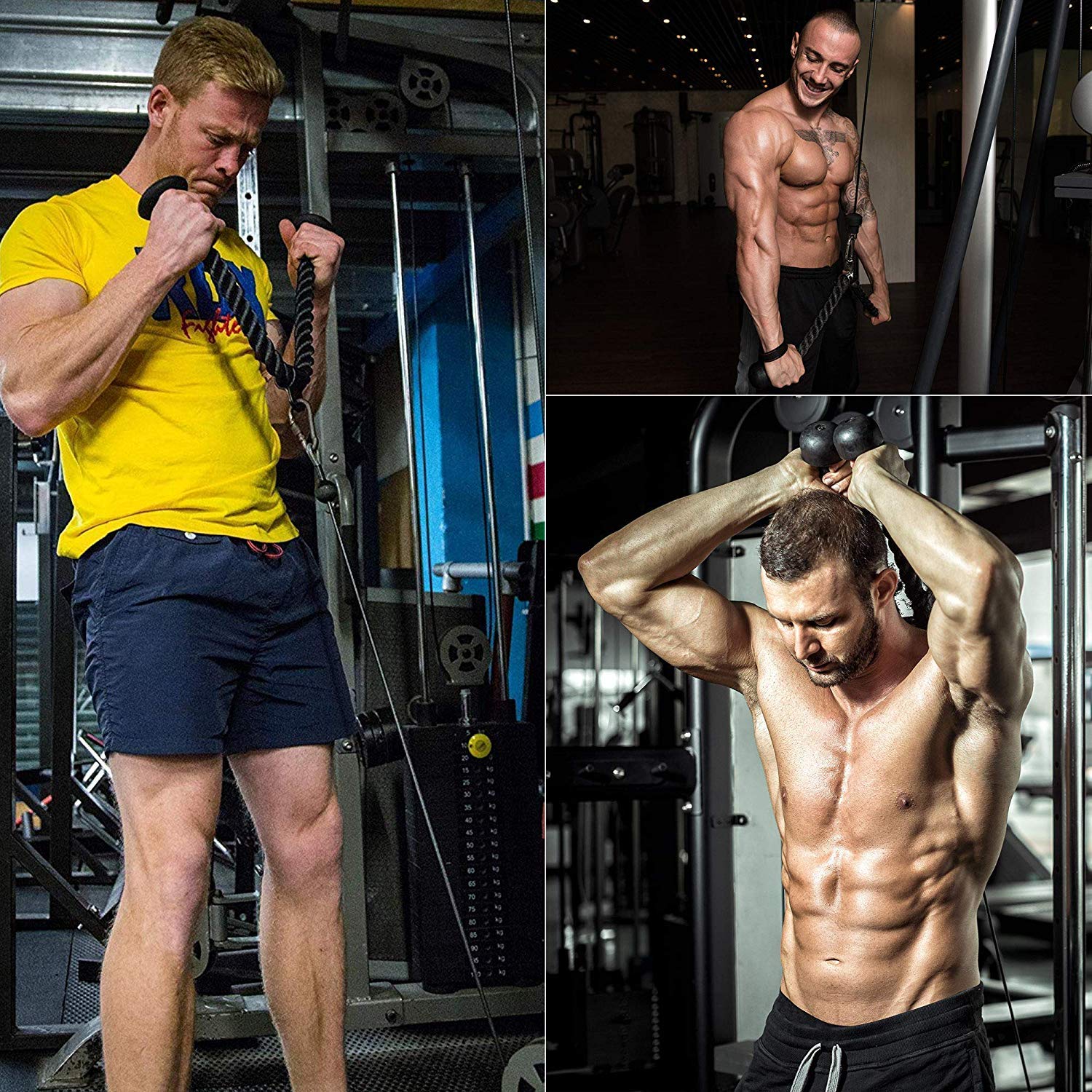 Deluxe Gym Tricep Ropes Lunghezza corda 27 pollici Heavy Duty Polipropilene Trecciap Corda Pull Down Double Grip (Nero)