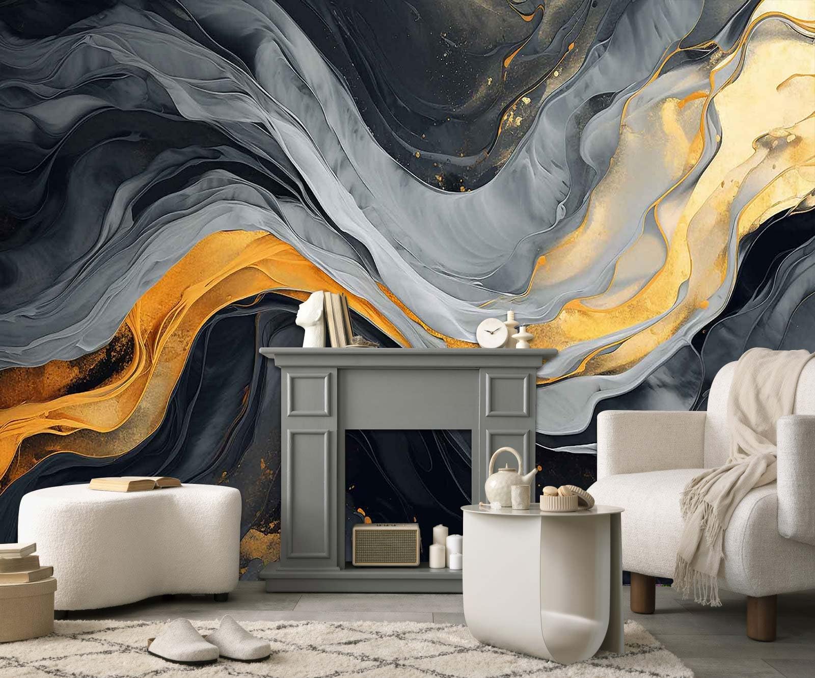 Jdayda Abstract Black and Gold Marble Wallpaper Wall Murals for Living Room Bedroom (Not Self-Adhesive)