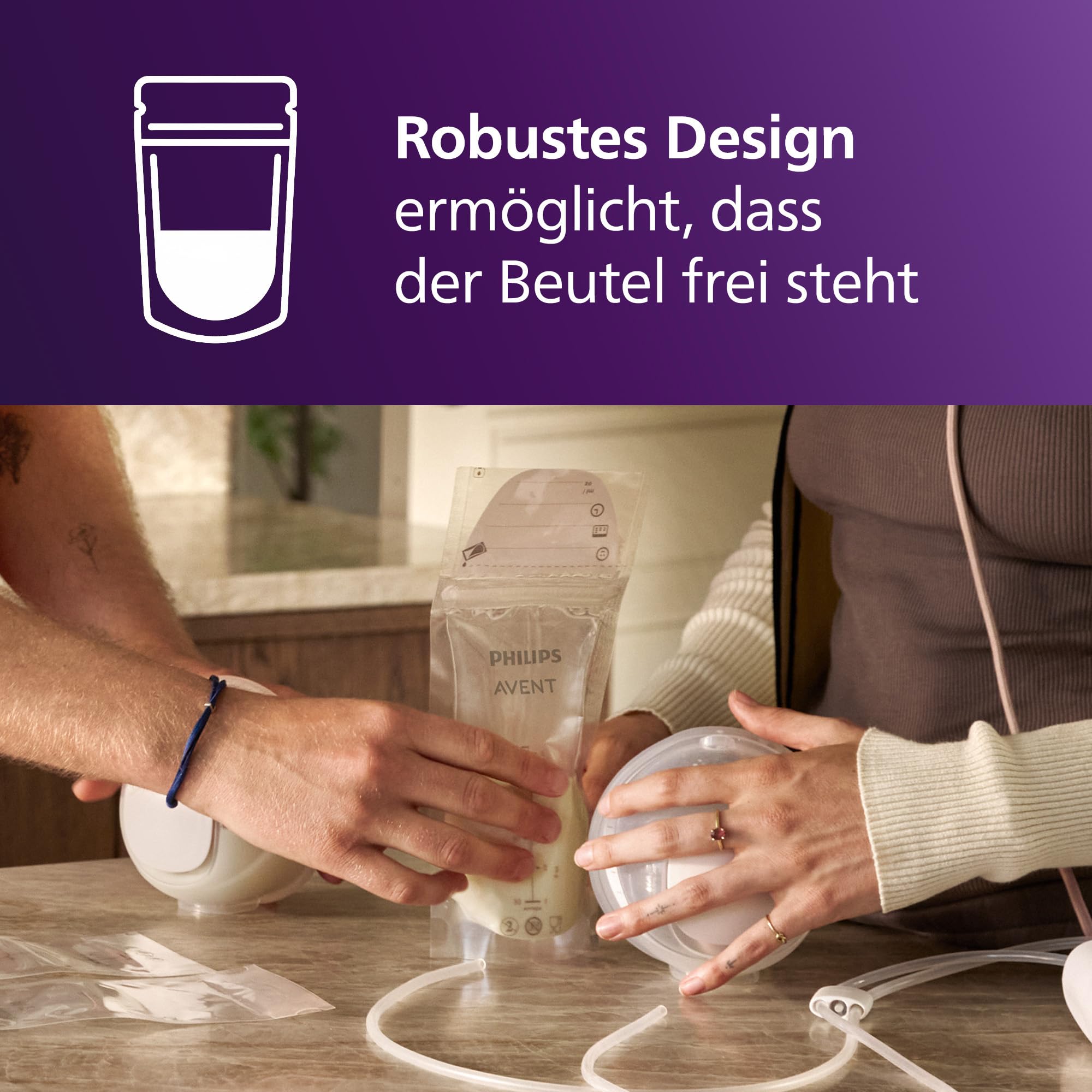 Philips Avent Muttermilchbeutel – Vorsterilisiert, zur Aufbewahrung von Muttermilch im Kühl- oder Gefrierschrank, BPA-frei, auslaufsicher, einfache Befüllung und Lagerung, 180 ml, 50 Beutel, SCF603/50 Baby