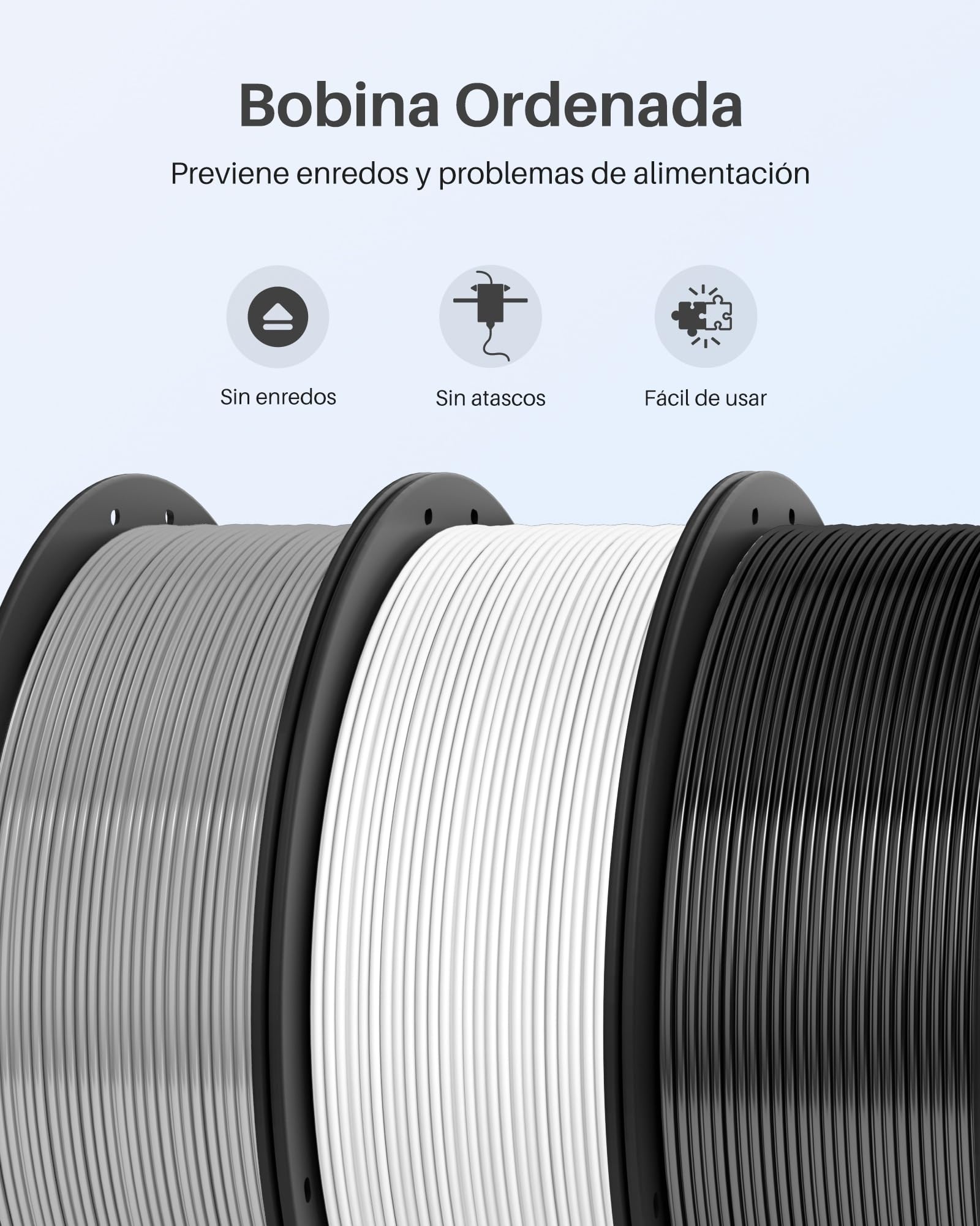 ELEGOO Filamento PLA+ 1.75mm 1KG Negro, Precisión Dimensional +/- 0.02mm para Impresora 3D