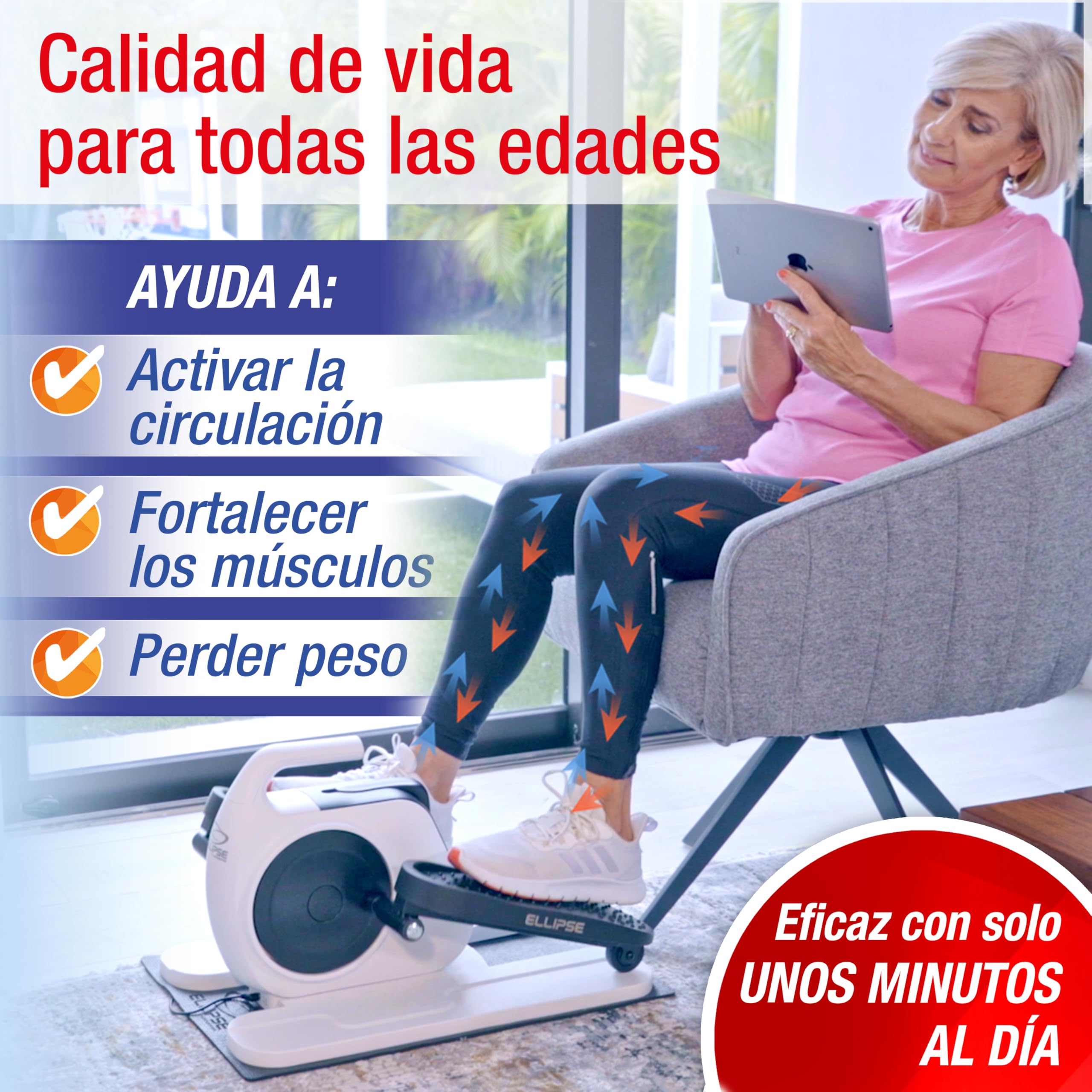 Galerie Ellipse – Système de pédalage Automatique Avant/arrière, Active Vos Jambes en Position Assise sans Effort. Facile à Transporter, Silencieux, pour Tous. Comprend Un Masque Relaxant.