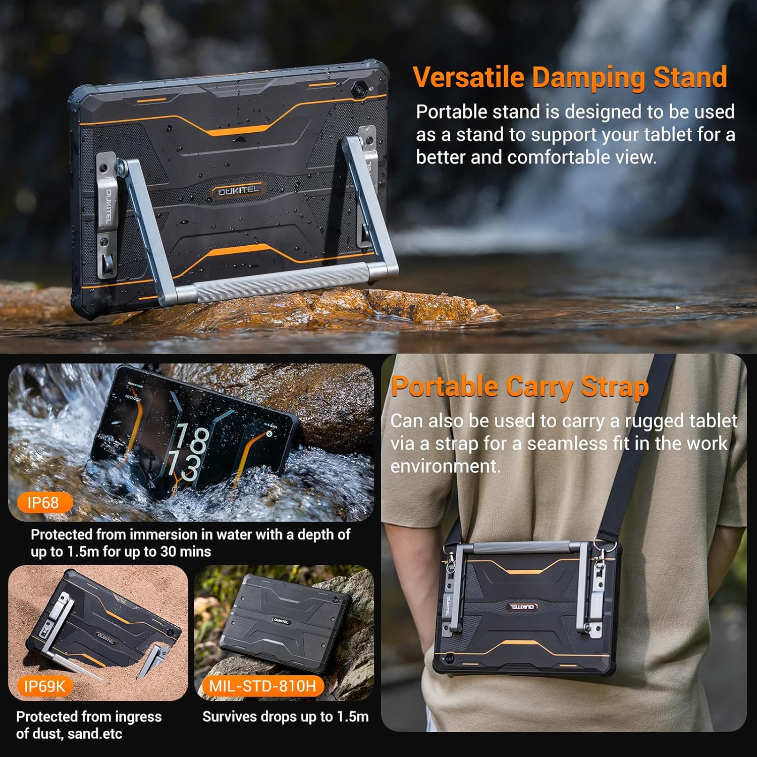 OUKITEL RT6 Tablet Android 13, Rugged Tablet 10 Pollici, 20000mAh Batteria(33W), 14GB+256GB/1TB, 16MP Camera, Octa-Core, Dual 4G SIM+5G WiFi/GPS, IP68/IP69K Impermeabile, Indistruttibile Tablet PC