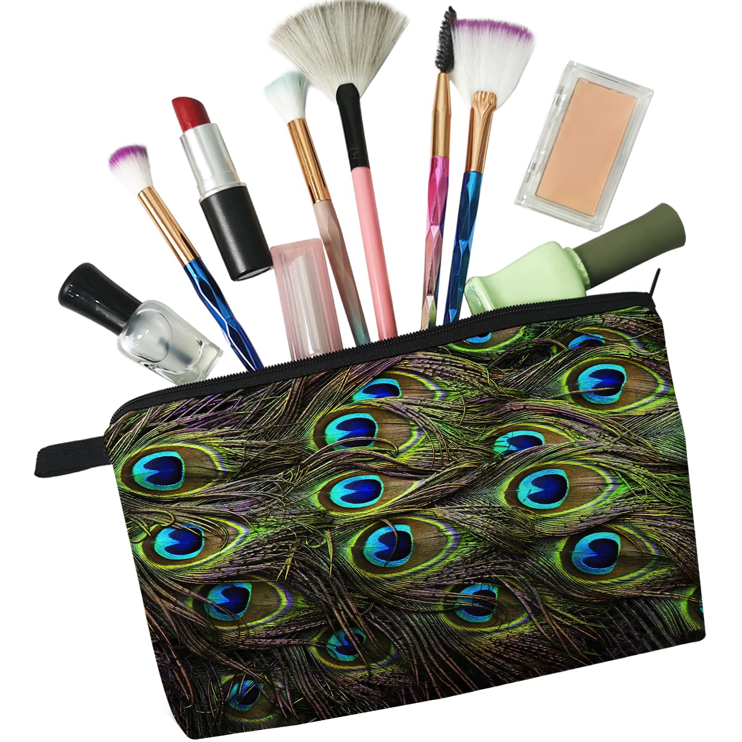 Livel lhood Hz1520 Damen Reisetasche mit Federmuster, bedruckte Kosmetiktasche, Make-up-Tasche, kleine Tasche, Geschenk für Frauen, HZ1520, Blumenmuster