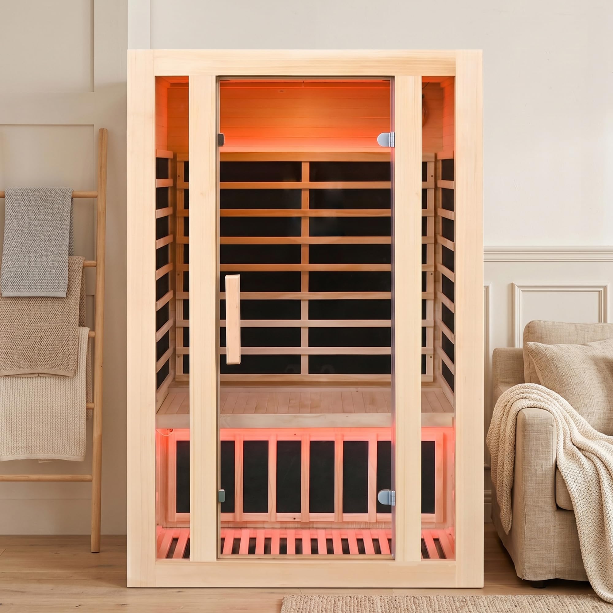 2 Person Infrared Sauna with Bluetooth, 1760W 120V Low EMF with Control Panel Home Indoor Dry Sauna Room for Gym &amp; Spa, Canadian Hemlock