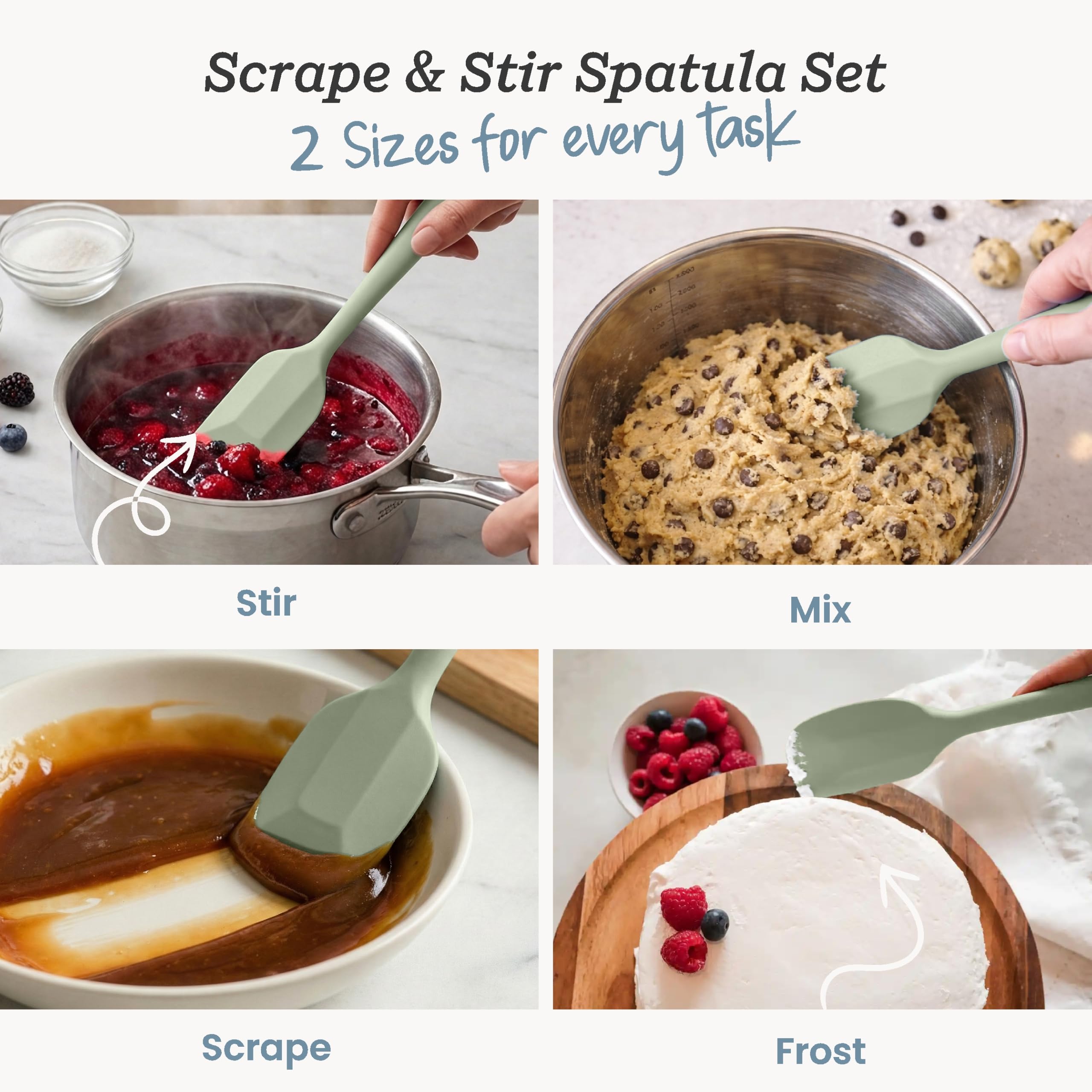 StarPack - Juego de 4 espátulas de silicona resistentes al calor a 315.6 °C, espátulas de cocina de grado alimenticio, espátula antiadherente de silicona para hornear y cocinar, juego de espátulas de