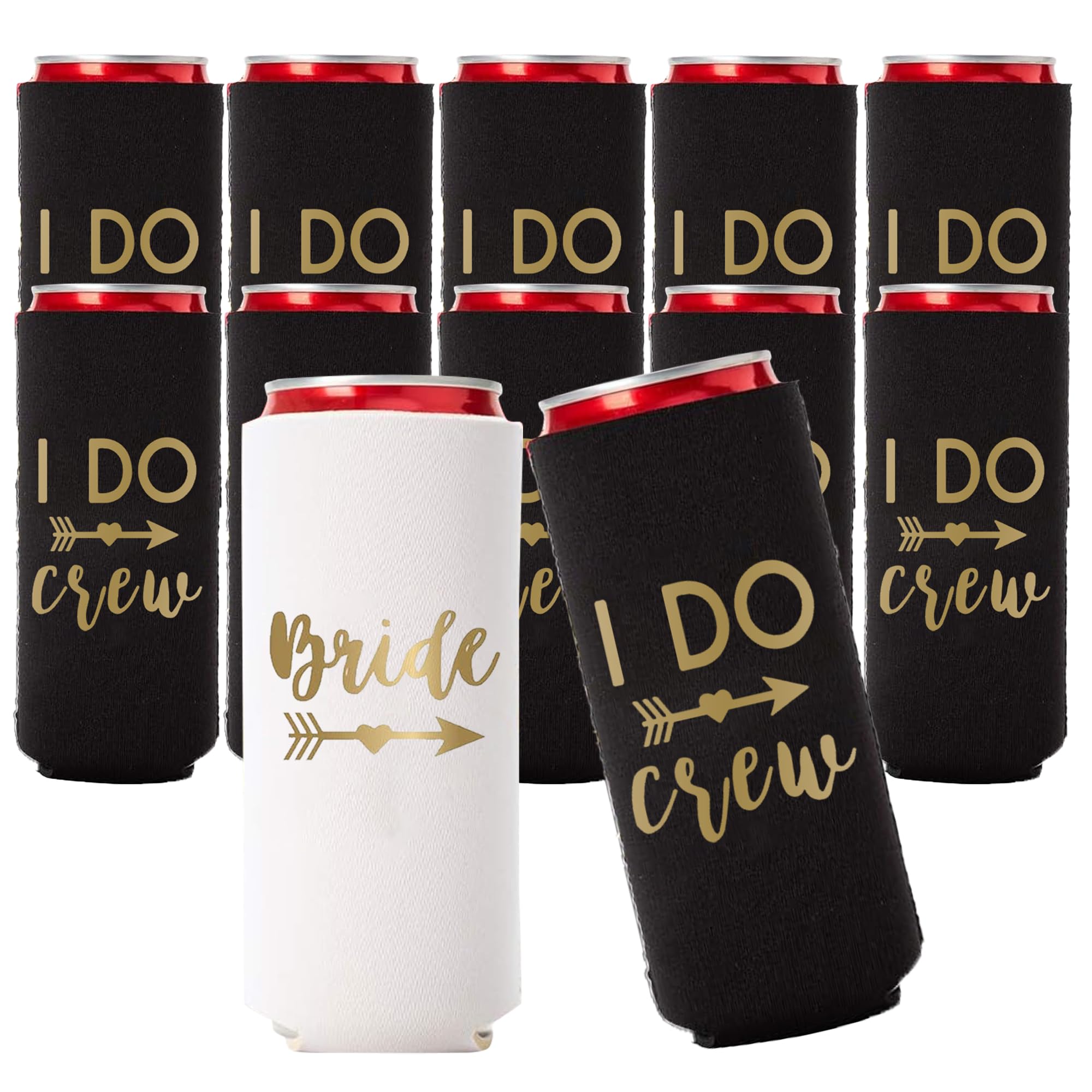 I Do Crew and Bride Bachelorette Party Can Coolers, Set of 12 Beer Can Coolies, Perfect Bachelorette Party Decorations and Bridesmaid Gifts (Black,
