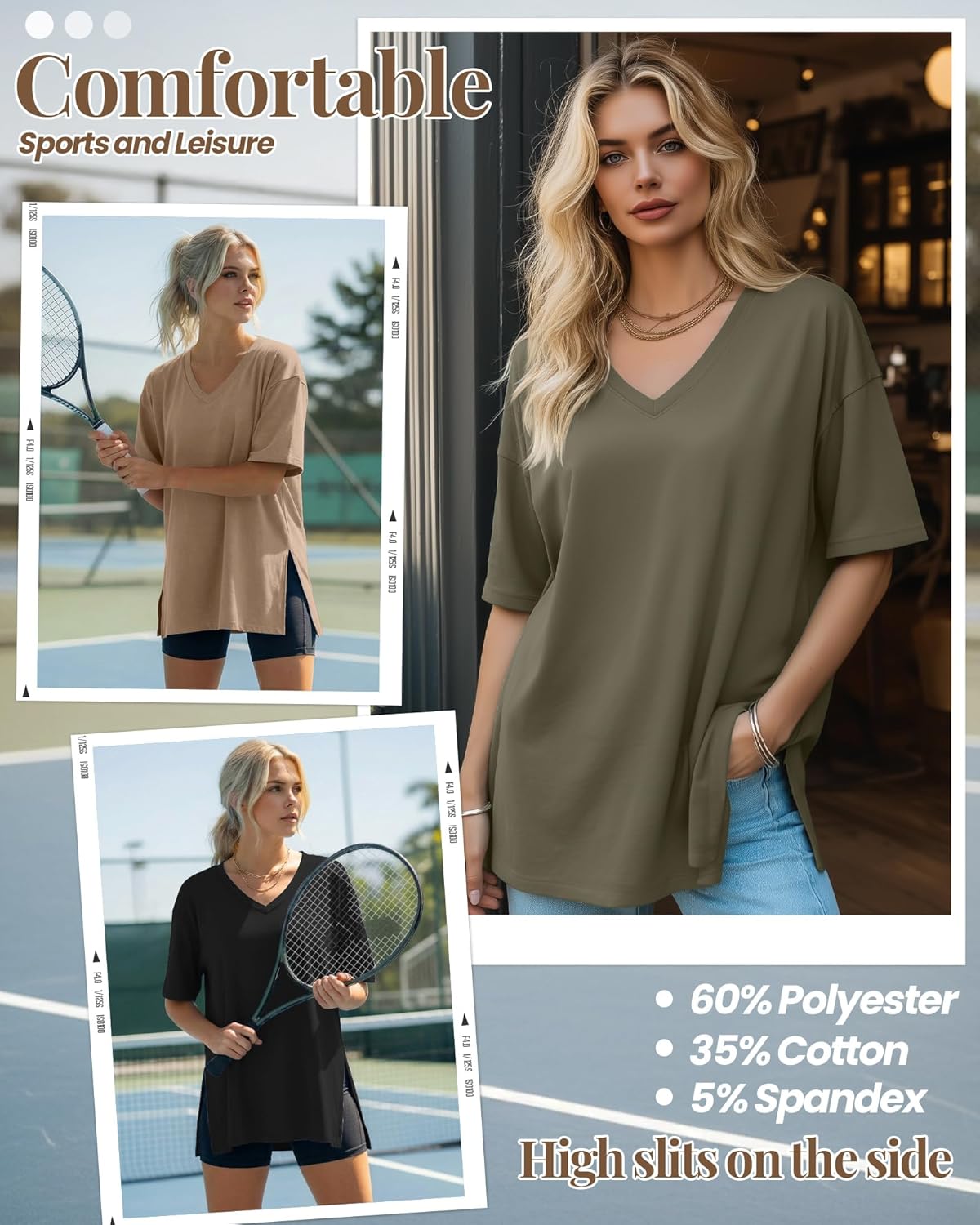 Huukeay 3 Pack Oversized Shirts for Women V Neck Workout T Shirt Casual Side Split Tee Short Sleeve Loose Tops Tunic Tops - Image 3