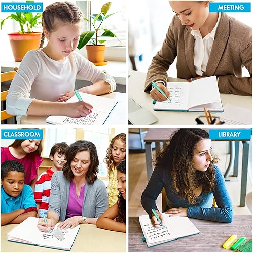 Miniatura 7 de feela - Paquete de 5 cuadernos a granel para la escuela, cuadernos de negocios de tapa dura, diarios clásicos a rayas con soporte para bolígrafo