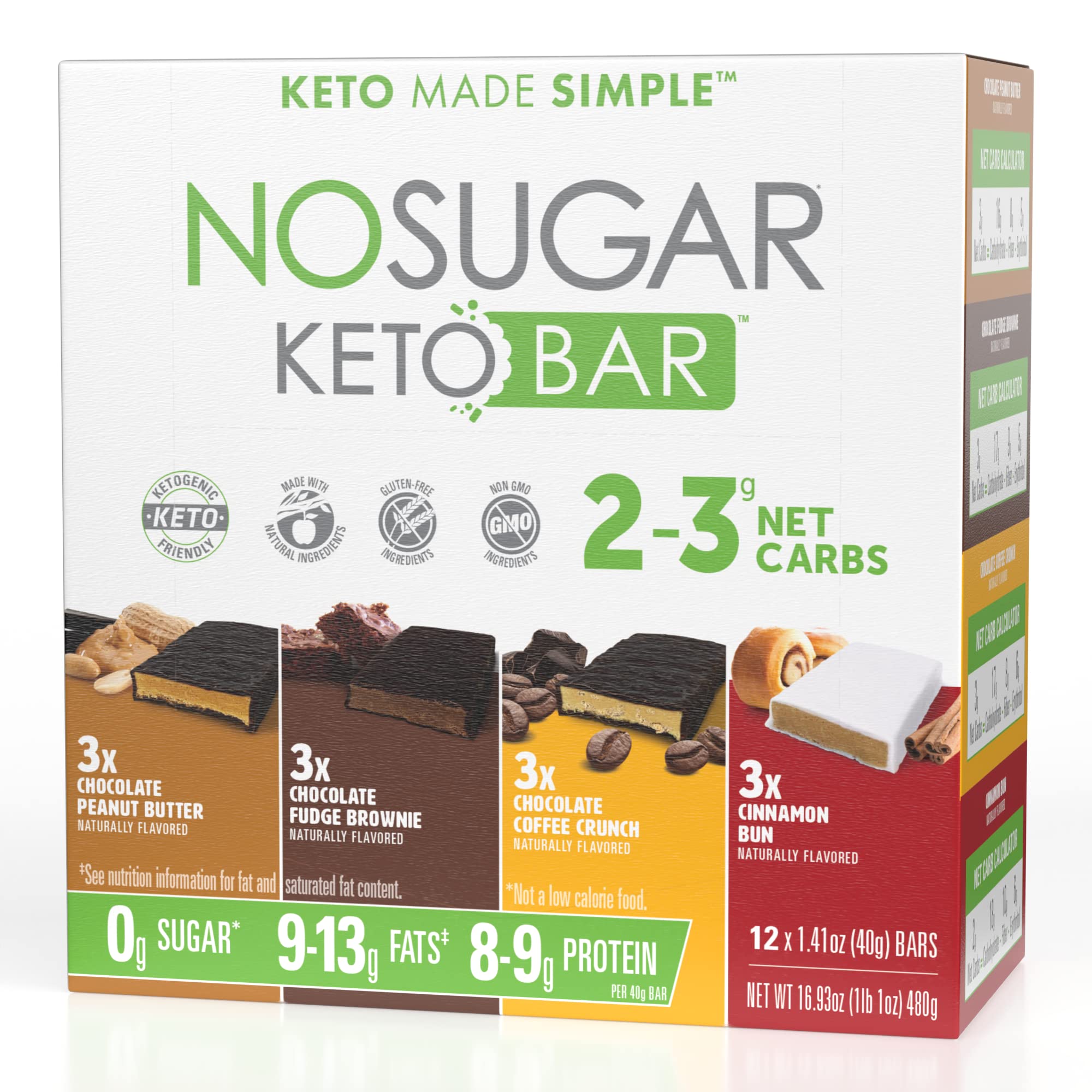 Buy No Sugar Keto Bars Variety Pack (Chocolate Peanut Butter, Fudge Brownie, Coffee Crunch