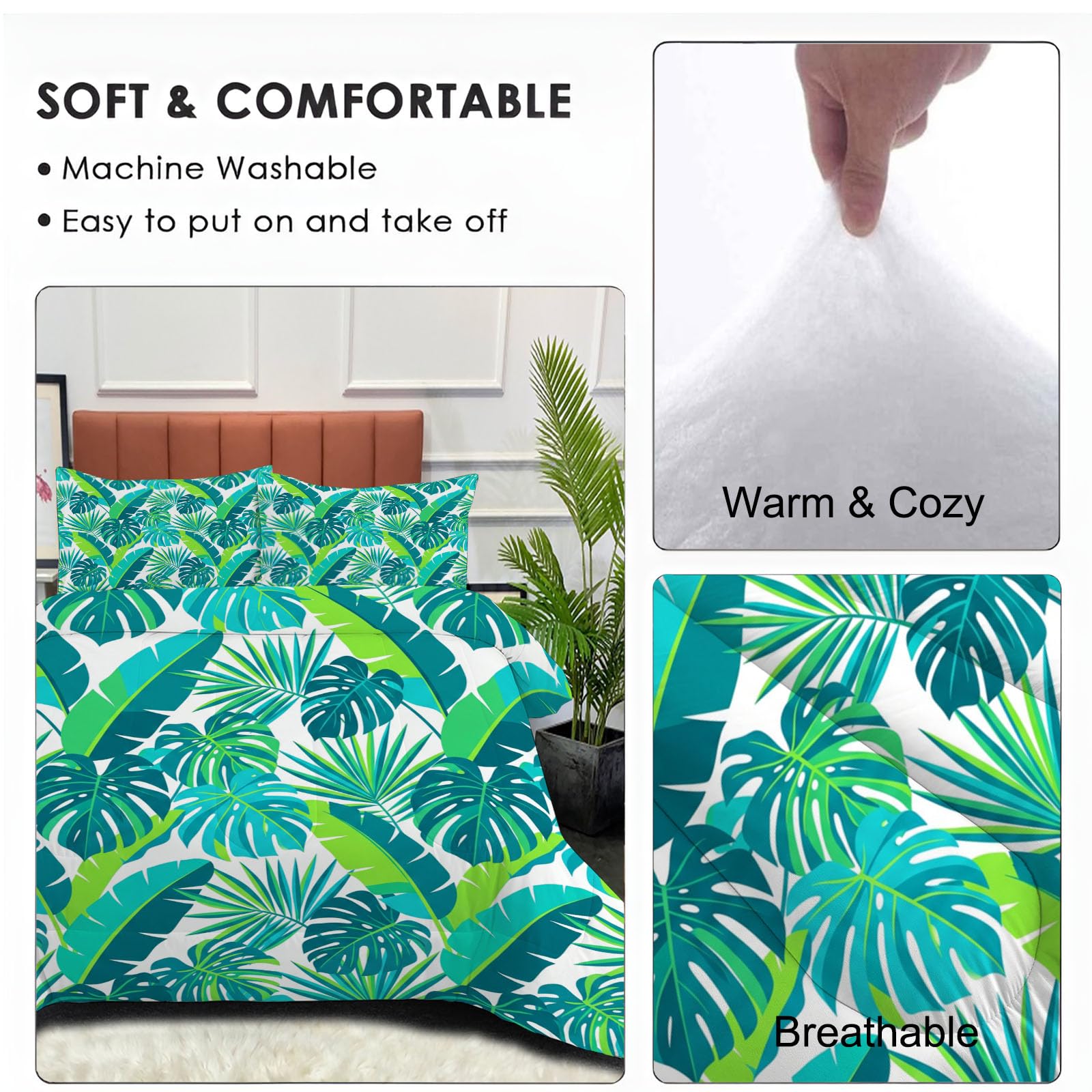Copriletto Trapuntato Per Bambini Con Pioppi Piante Tropicali | Trapunta Matrimoniale Invernale, Blu, Piumone Caldo Morbido Foglia Di Banana Moderna Per Decorazione Camera Da Letto