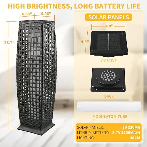 Miniatura 6 de Lámpara de pie solar, lámpara de pie para exteriores, faroles solares impermeables para exteriores, lámpara solar de mimbre de resina alimentada por