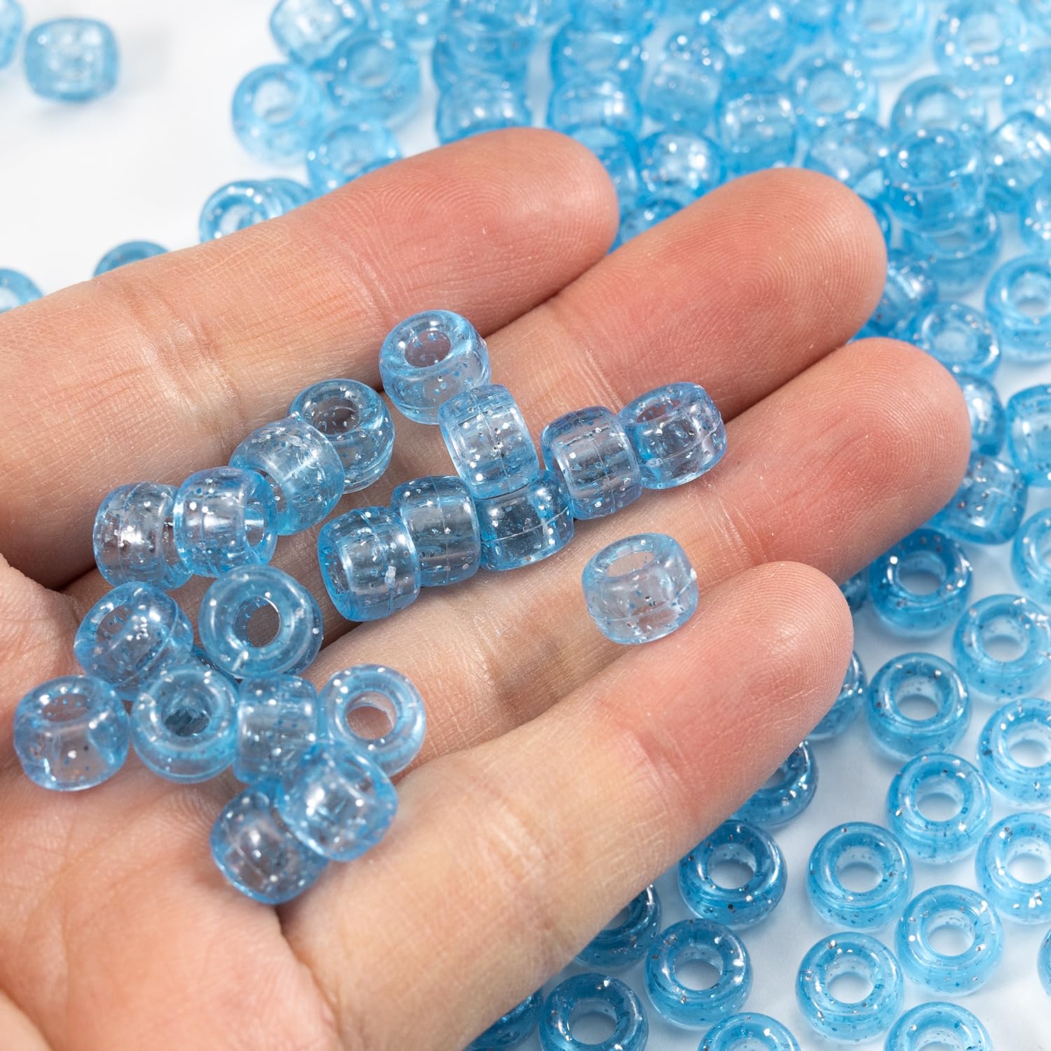 Gxueshan 1000 Pcs Acrylic Plastic Transparent Blue Pony Beads Large Hole Pens Hair Braiding 6x9mm Bulk Kandi Beads for Friendship Bracelet Necklace Jewelry Making Kit - Image 4