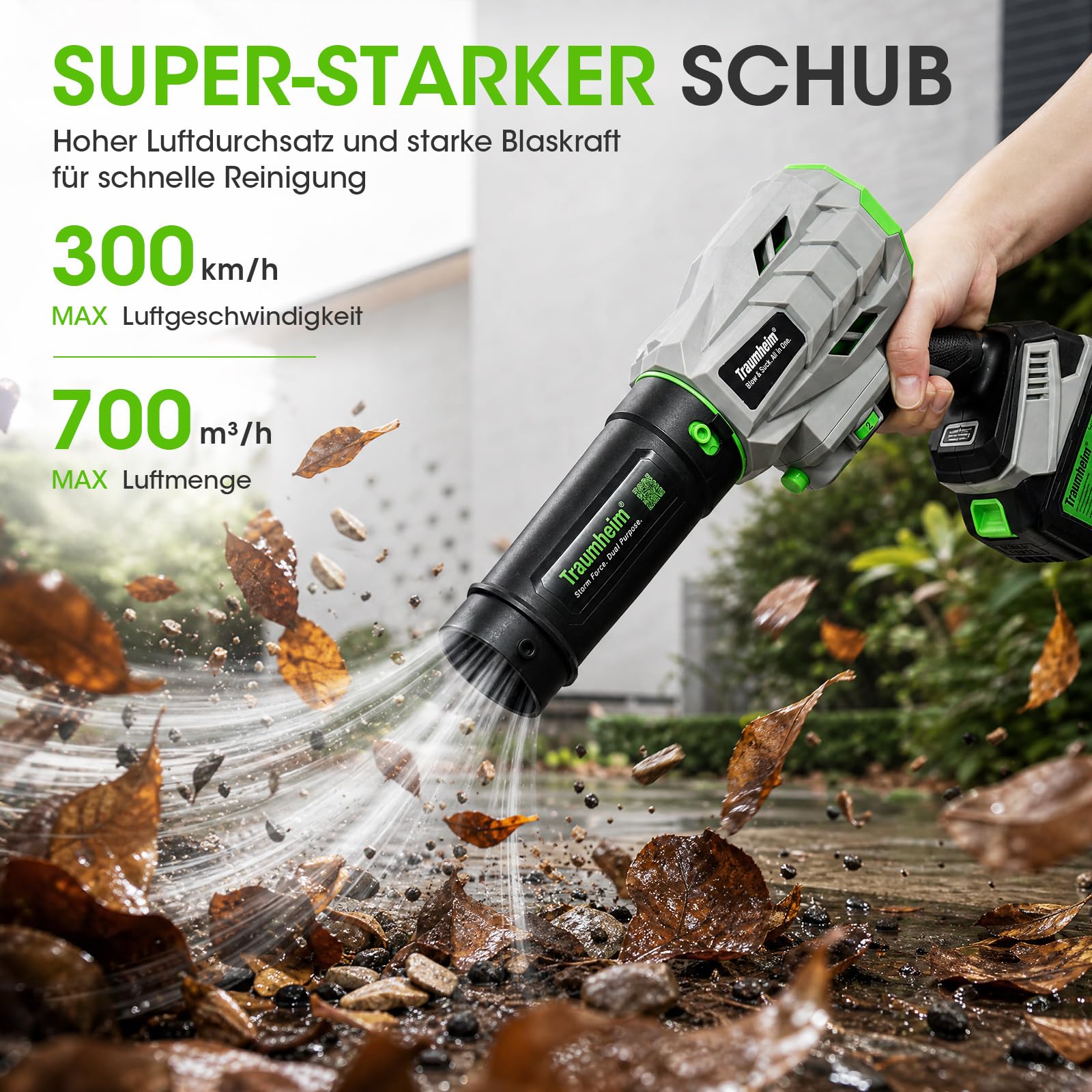 Soplador de hojas con batería de 21 V, con 2 baterías de 4,0 Ah, con