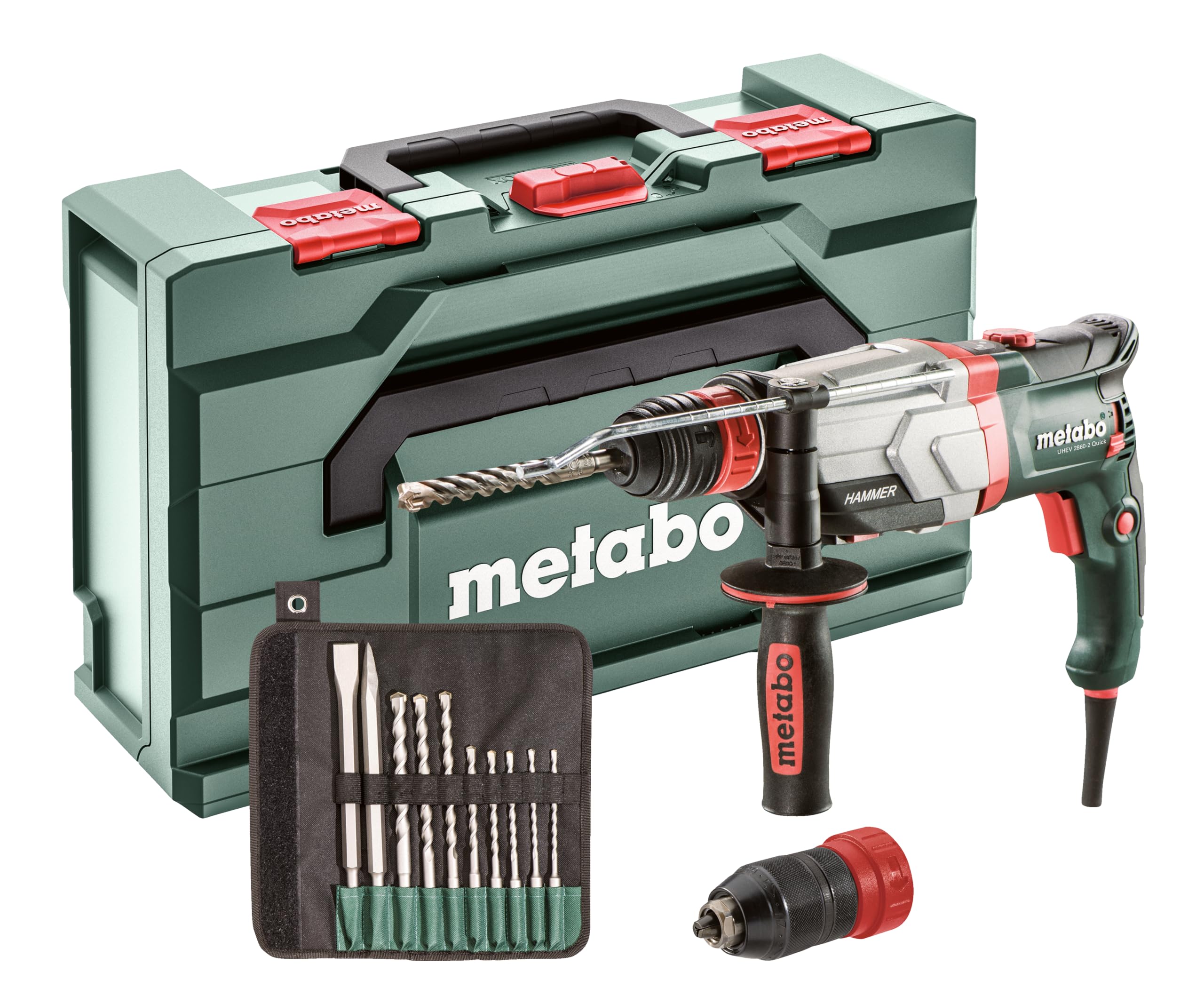 metabo Multihammer UHEV 2860-2 Quick Set, Schlagbohrhammer mit Kabel | Multitool mit 4 Funktionen, Schlaghammer inklusive 10-tlg. Set, metaBOX, Schlagbohrer und Meißel für Geräte Profis