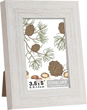 CORE ART 3.5x5 Picture Frame, Solid Wood Rustic White