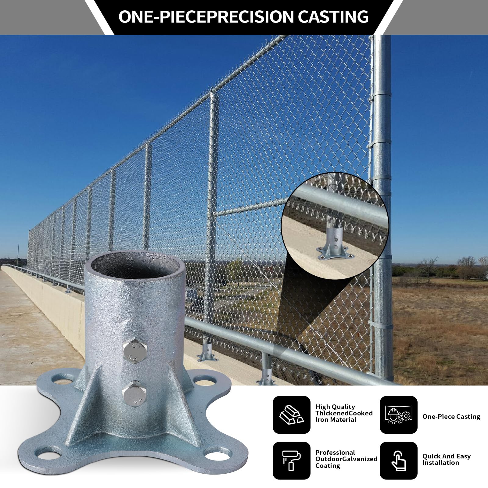 Hicarer 9 Pcs 1-3/8" Chain Link Fence Post Extender 20 Inch Extension Height Galvanized Chain - View #2